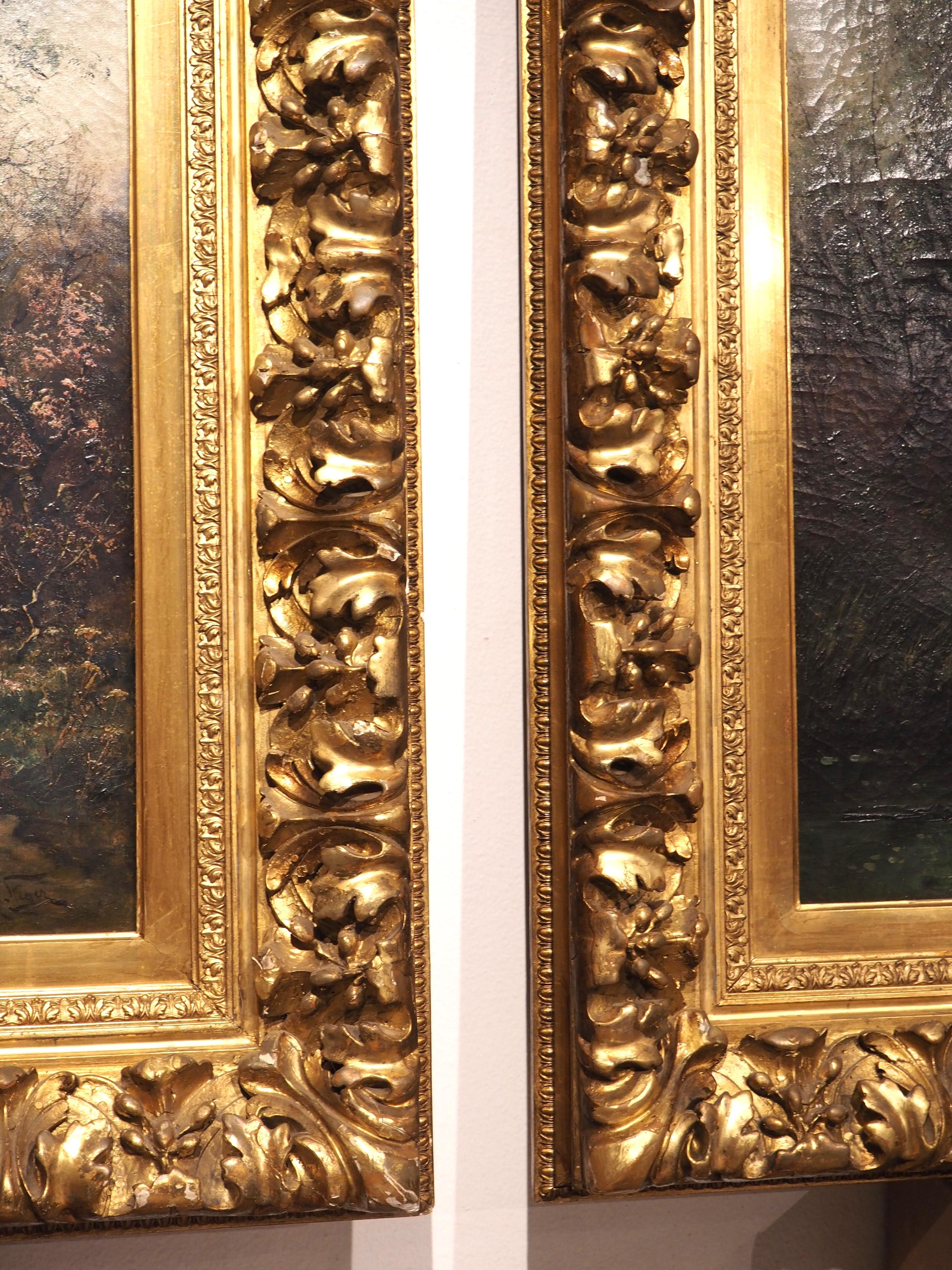Pair of 19th Century Landscape Oil Paintings in Rich Giltwood Frames In Good Condition In Dallas, TX