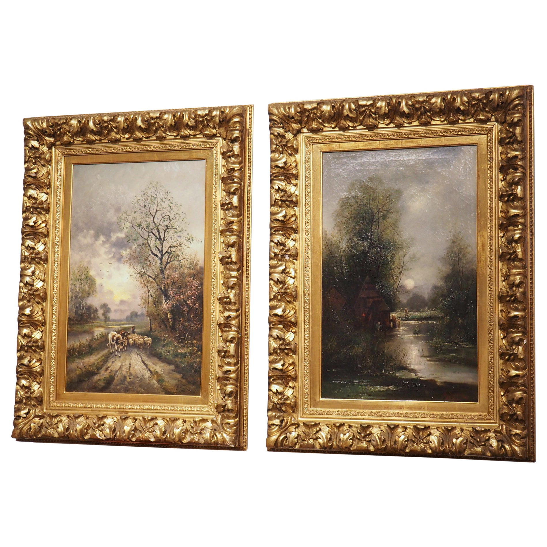 Pair of 19th Century Landscape Oil Paintings in Rich Giltwood Frames