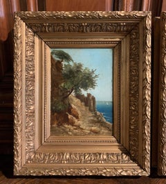Pair of 19th Century Landscape Paintings in Carved Giltwood Frames Signed Aniz