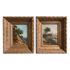 Pair of 19th Century Landscape Paintings in Carved Giltwood Frames Signed Aniz