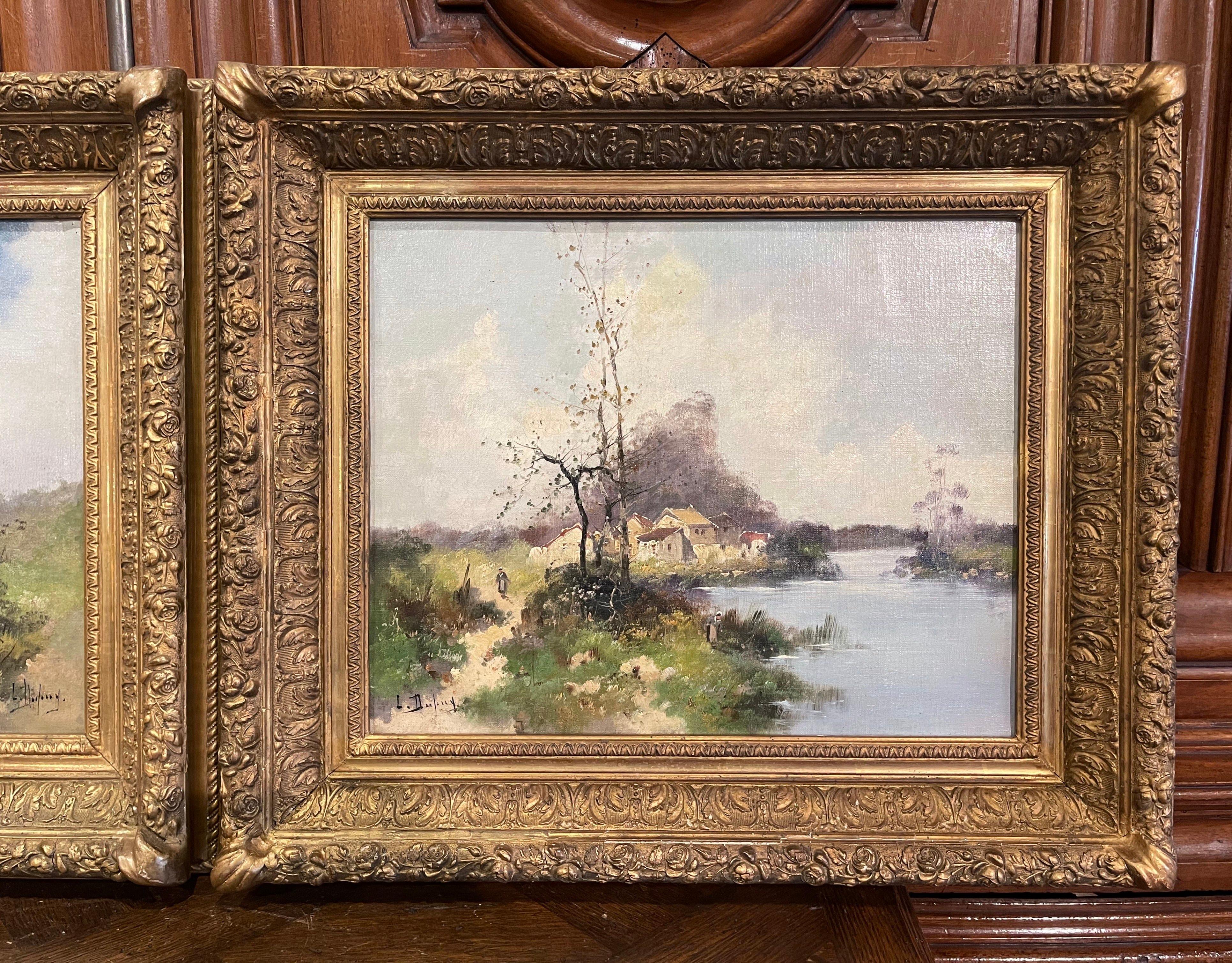 Hand-Painted Pair of 19th Century Landscapes Paintings Signed L. Dupuy for E. Galien-Laloue For Sale