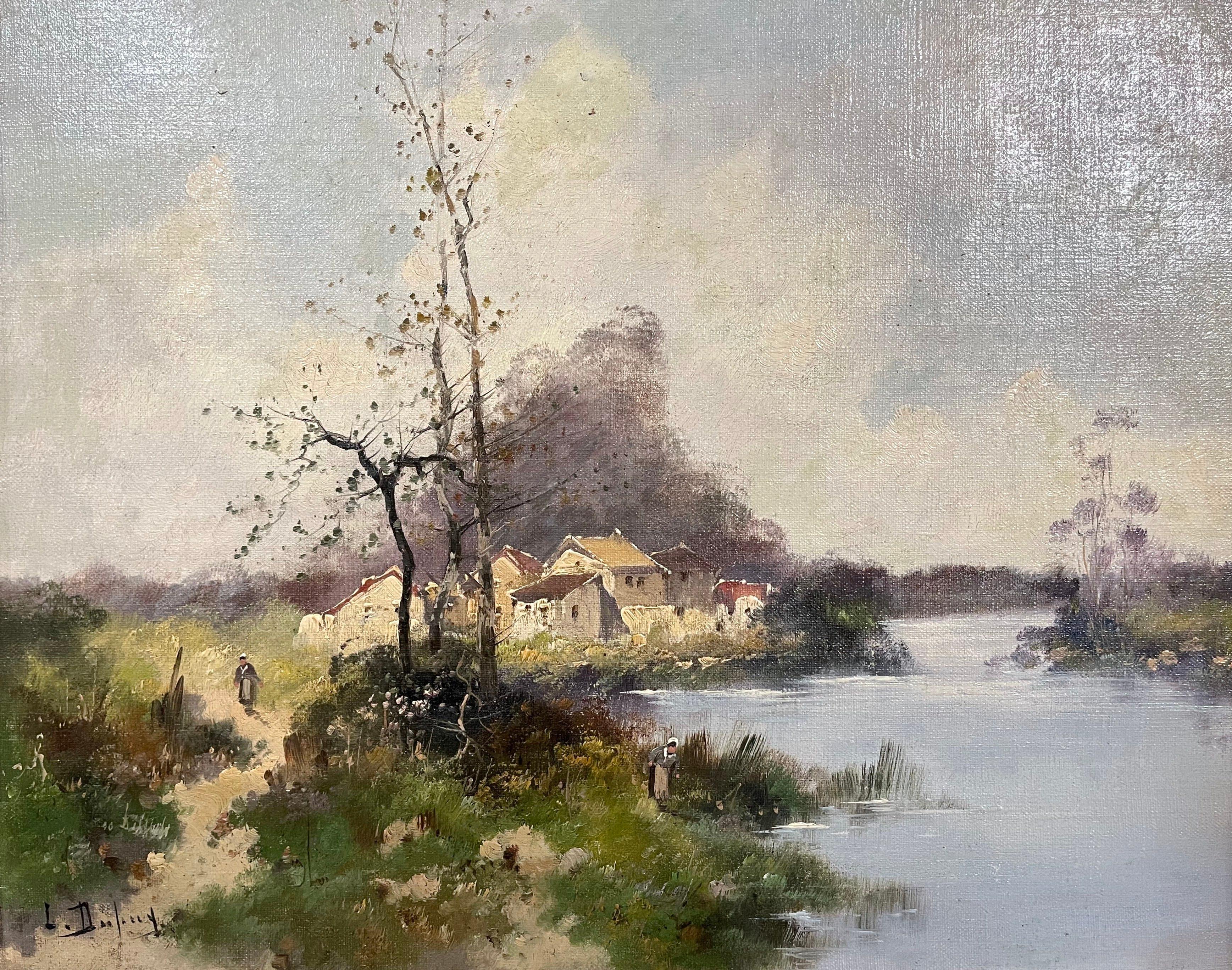Pair of 19th Century Landscapes Paintings Signed L. Dupuy for E. Galien-Laloue In Excellent Condition For Sale In Dallas, TX