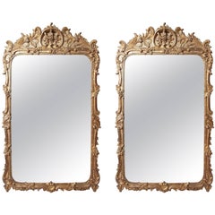 Pair of 19th Century Large and Finely Carved and Water Gilt Regence Mirrors