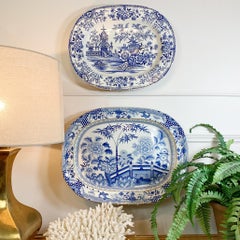 Pair of 19th Century Large Blue and White China Serving Plates