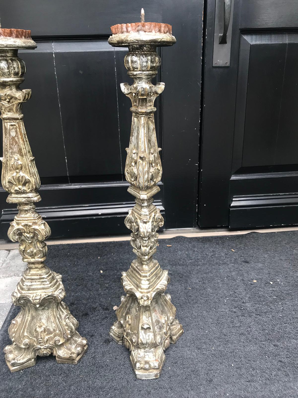 Pair of 19th Century Large Italian Carved Giltwood Pricket 11