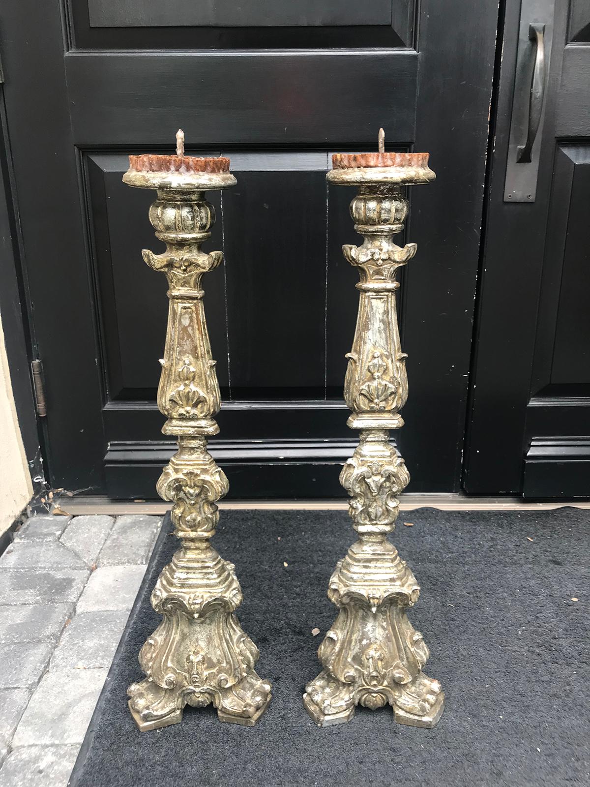 Pair of 19th Century Large Italian Carved Giltwood Pricket 3