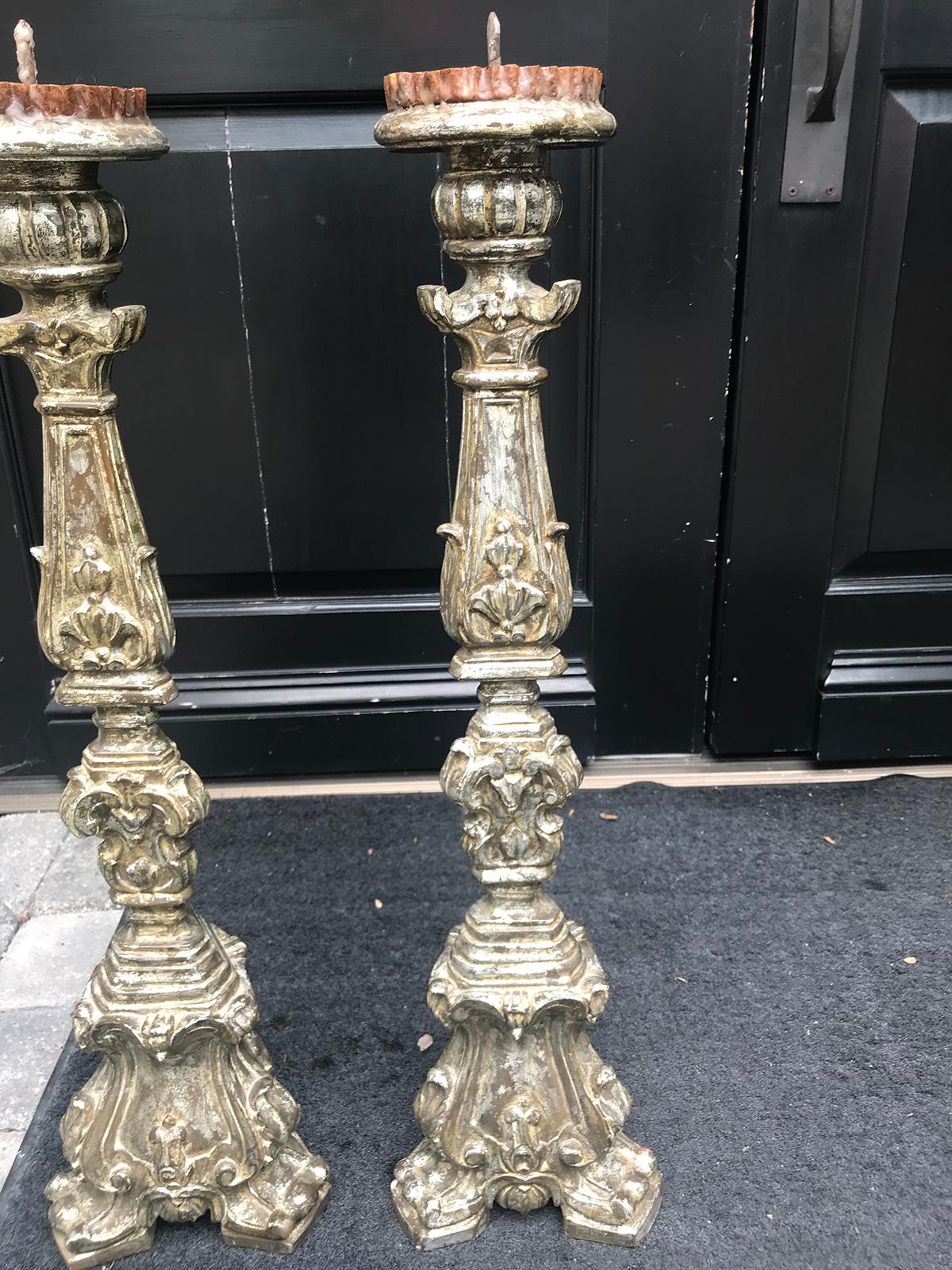 Pair of 19th Century Large Italian Carved Giltwood Pricket 6