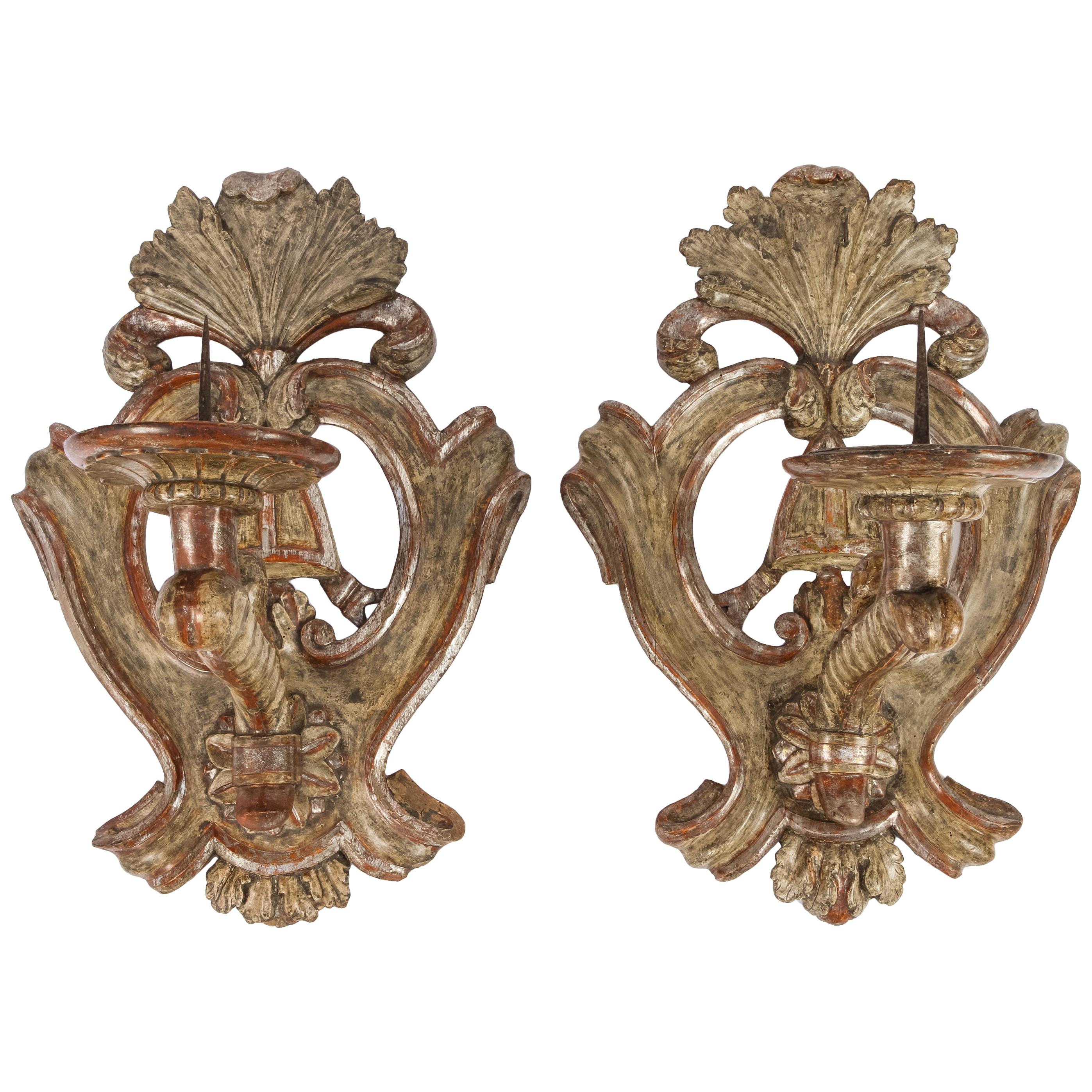Pair of 19th Century Large Italian Carved Wood Candle Sconces