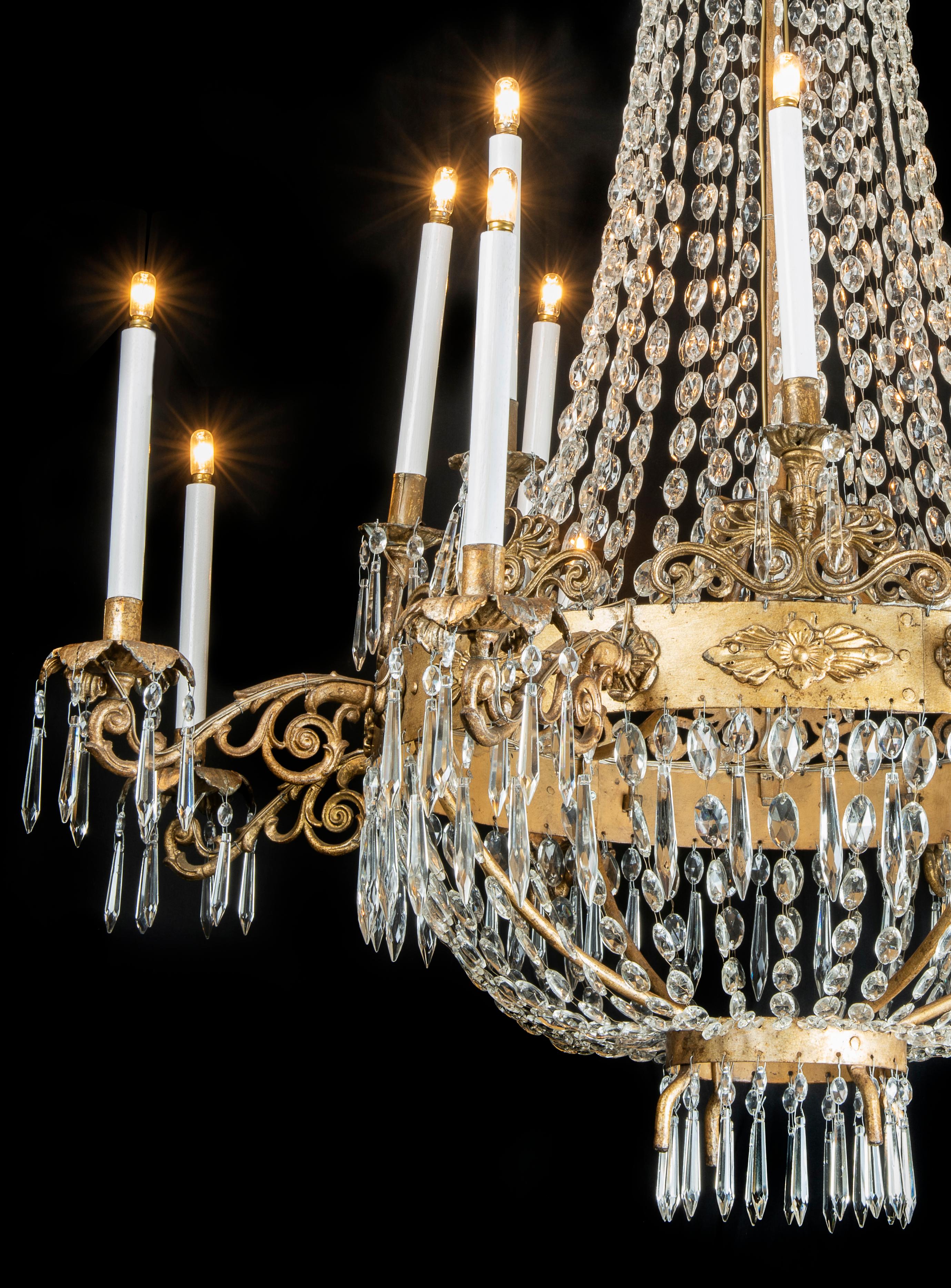 Pair of Italian Empire Chandeliers Early 19th Century Large Piedmontese Pendants In Good Condition In Milan, IT