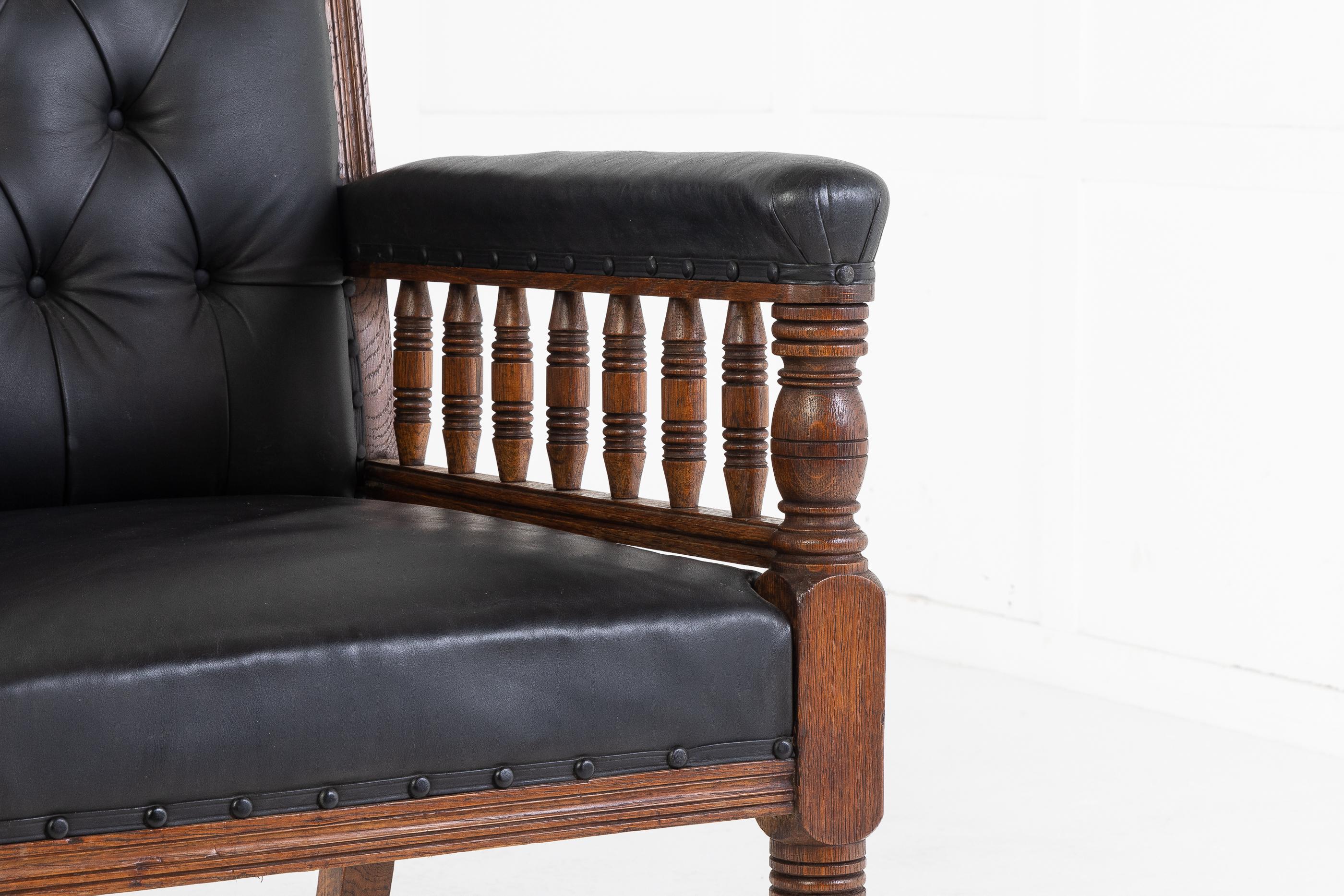 English Pair of 19th Century Large Scale Oak Armchairs