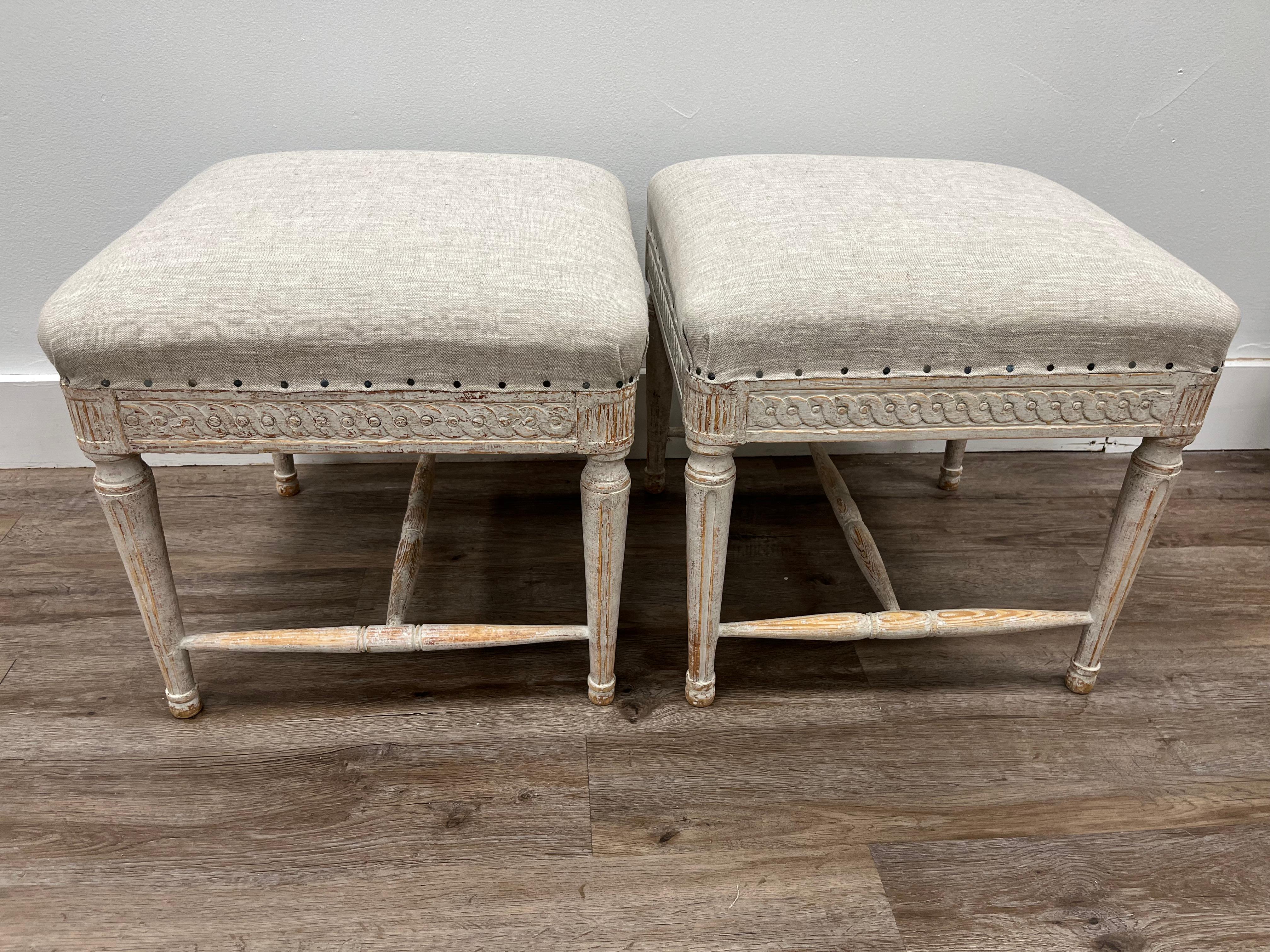 Hand-Carved Pair of 19th Century Late Gustavian Footstools For Sale