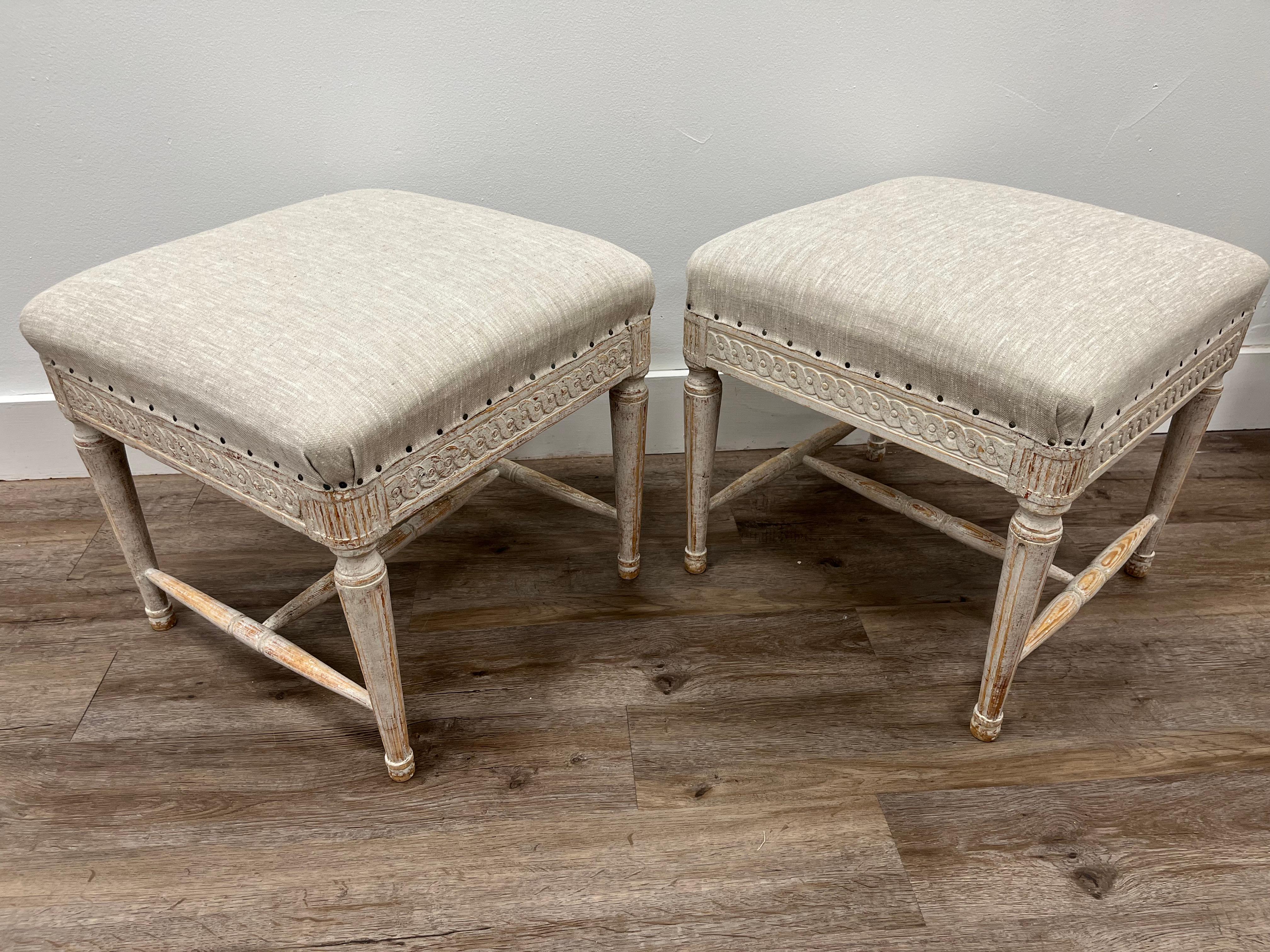 Pair of 19th Century Late Gustavian Footstools In Good Condition For Sale In Huntington, NY