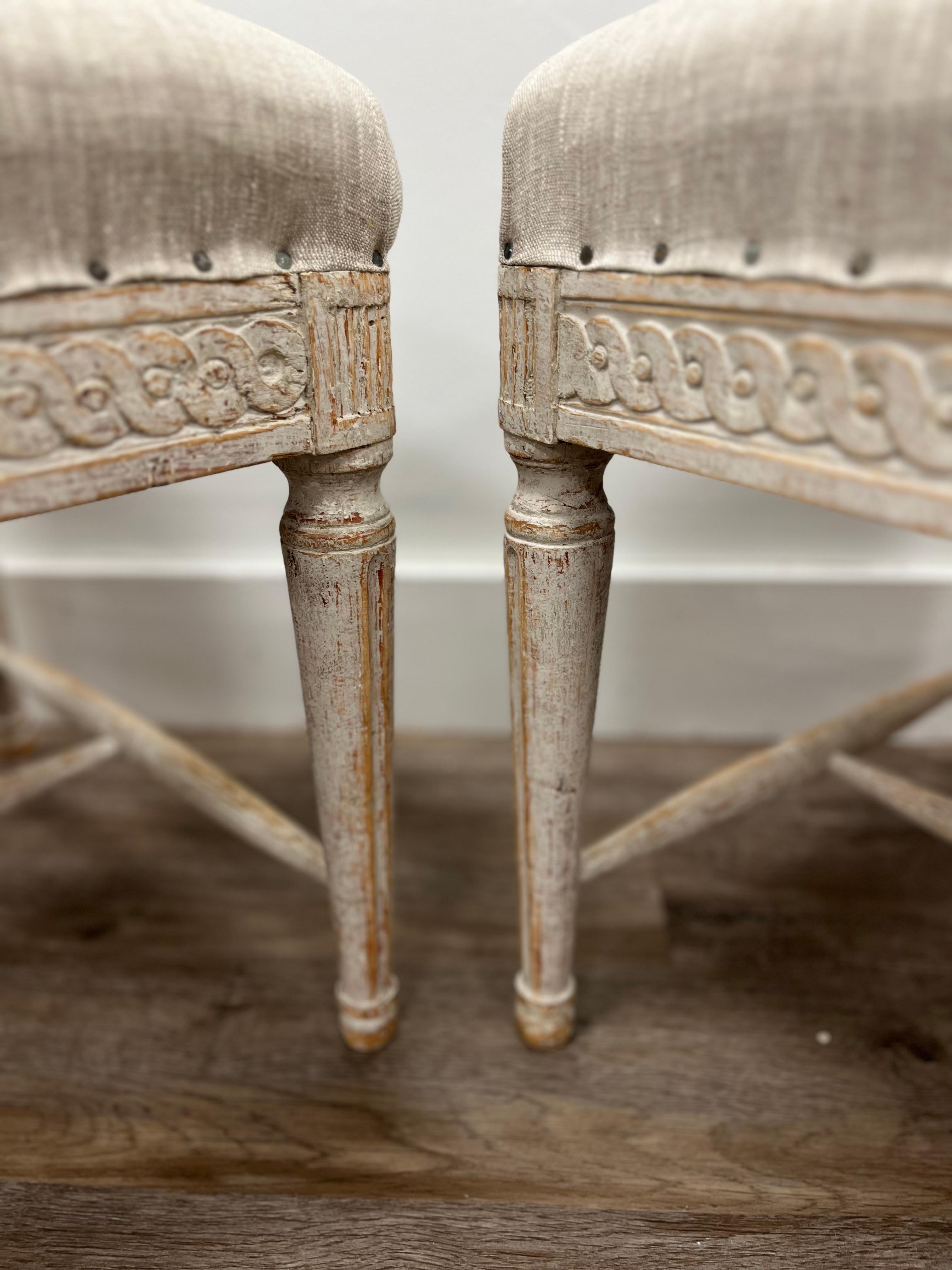 Linen Pair of 19th Century Late Gustavian Footstools For Sale