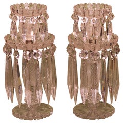 Paar Gitterglas-Lüster-Kerzenständer aus dem 19. Jahrhundert