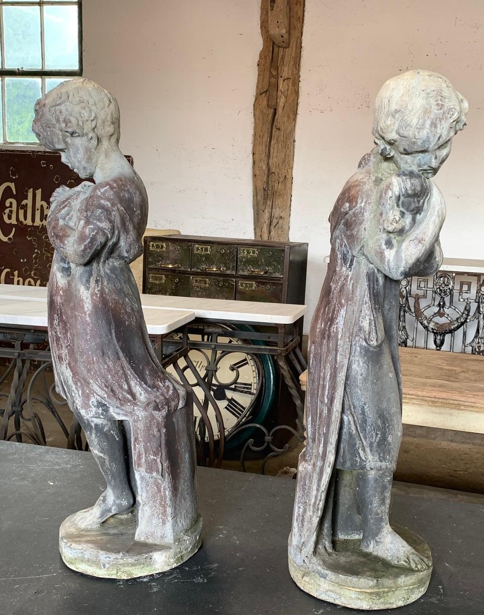 Paar Blei-Gartenstatuen des 19. Jahrhunderts im Zustand „Gut“ im Angebot in Ongar, GB