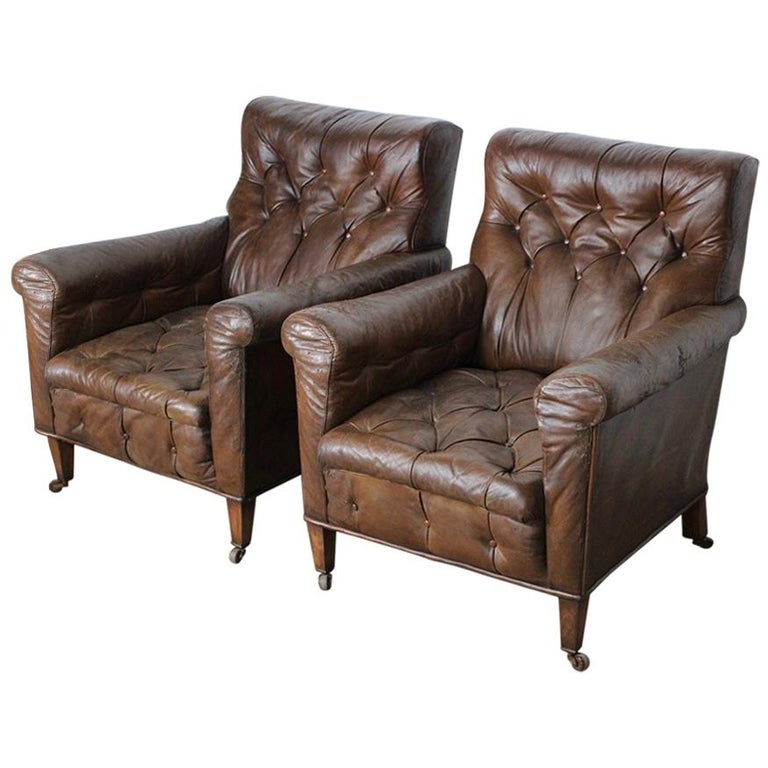 Pair of 19th Century Leather Armchairs at 1stDibs