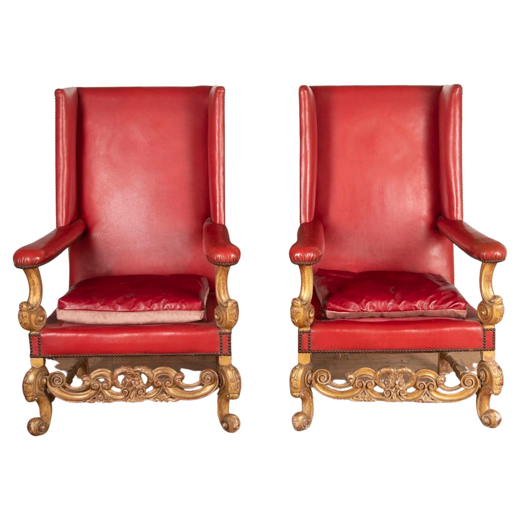 Pair of 19th Century Leather Wingback Armchairs