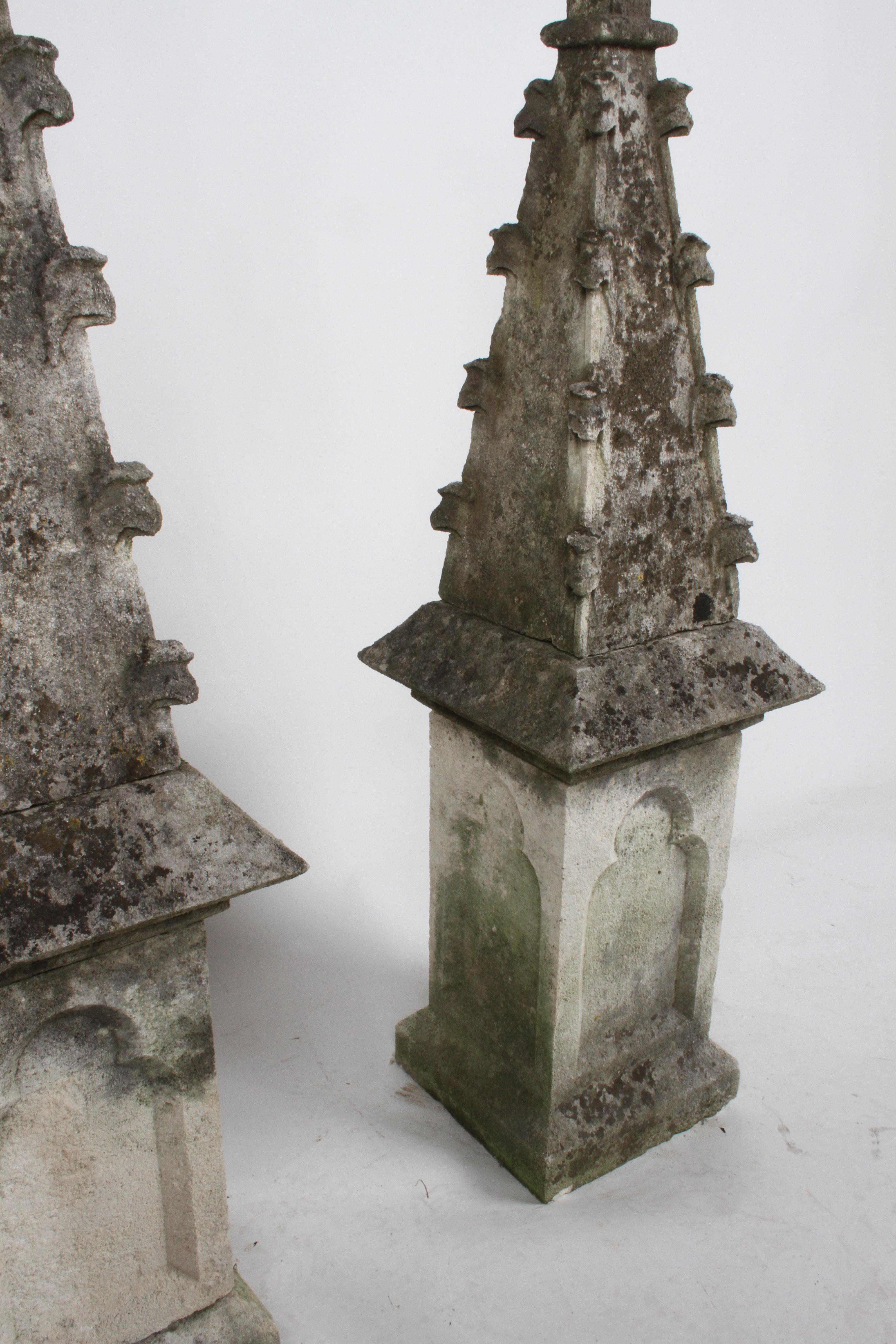 French Pair of 19th Century Limestone Gothic Steeples Architectural Salvage, Garden
