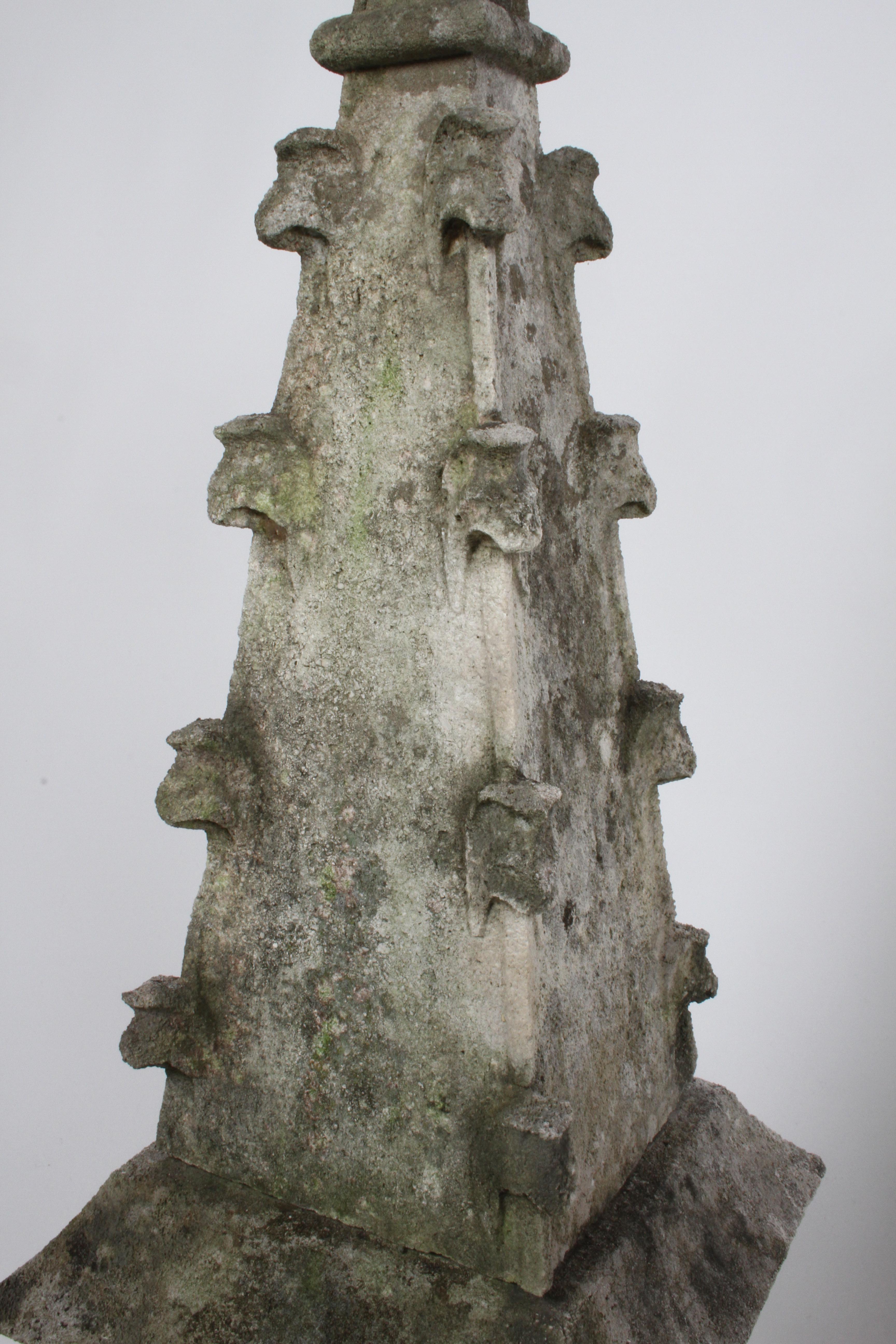 Hand-Carved Pair of 19th Century Limestone Gothic Steeples Architectural Salvage, Garden