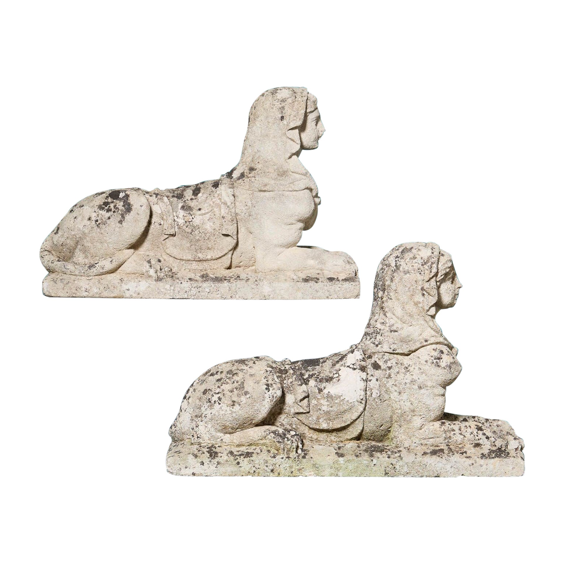 Paar Kalkstein-Sphinx-Statuen aus dem 19. im Angebot