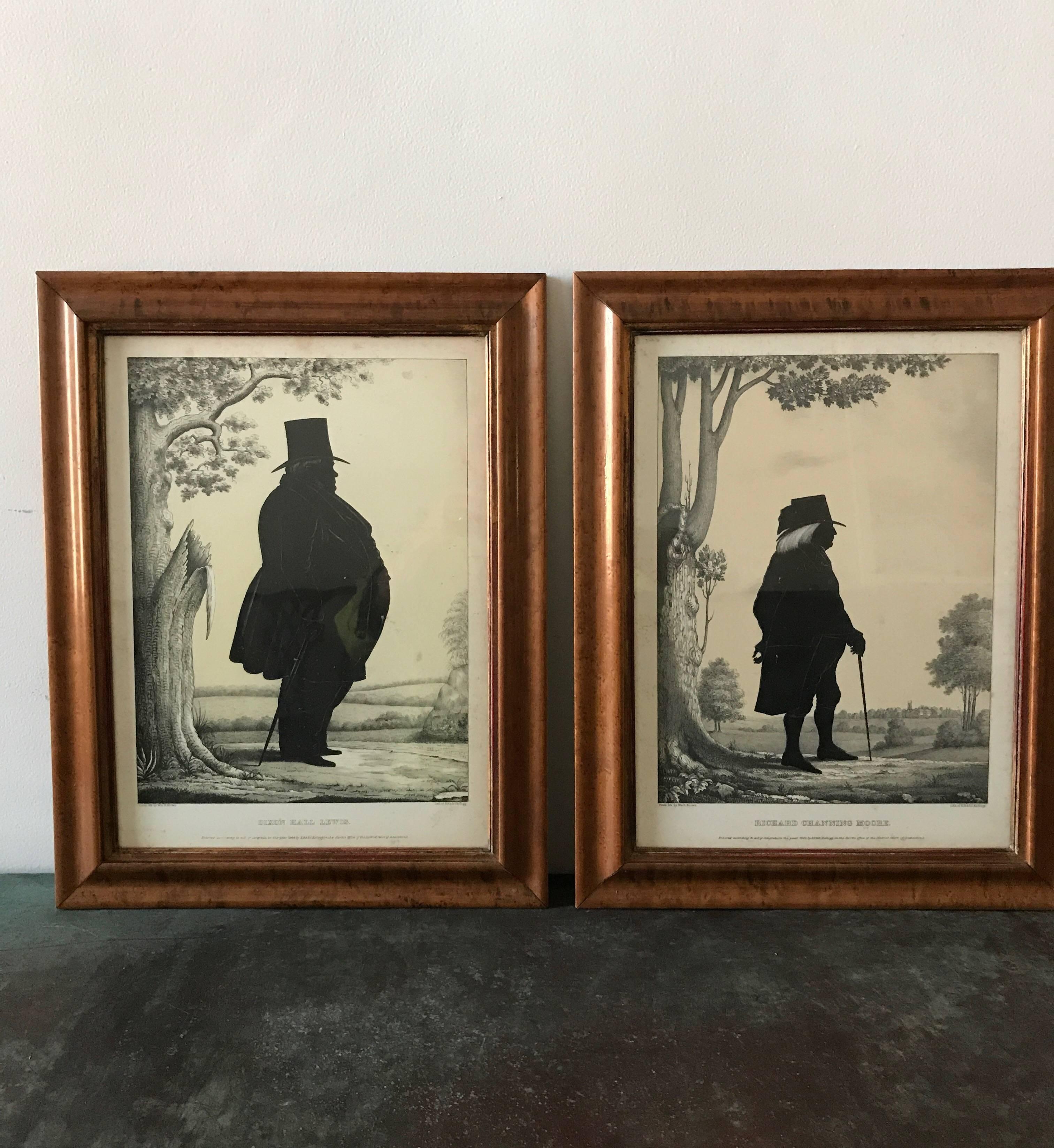 A pair of beautifully framed 19th century prints of Richard Channing Moore and Dixon Hall Lewis. 
These silhouette lithographs were printed  E. B. & E.C. Kellogg.
The circa 1844 works were drawn from life by William Brown.