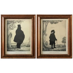 Antique Pair of 19th Century Lithographs of Gentlemen