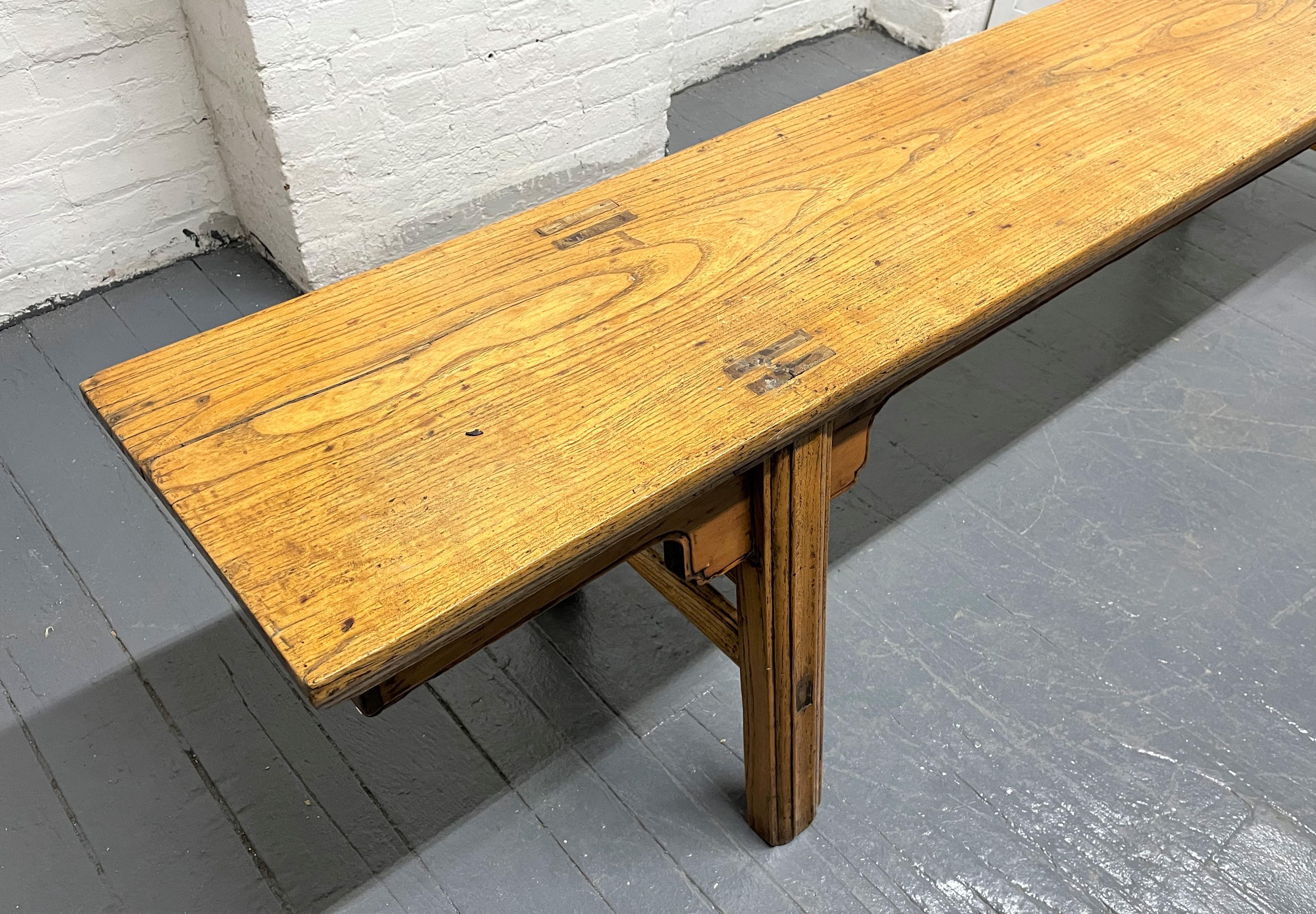 Pair of 19th Century Long Elmwood Asian Benches In Good Condition For Sale In New York, NY