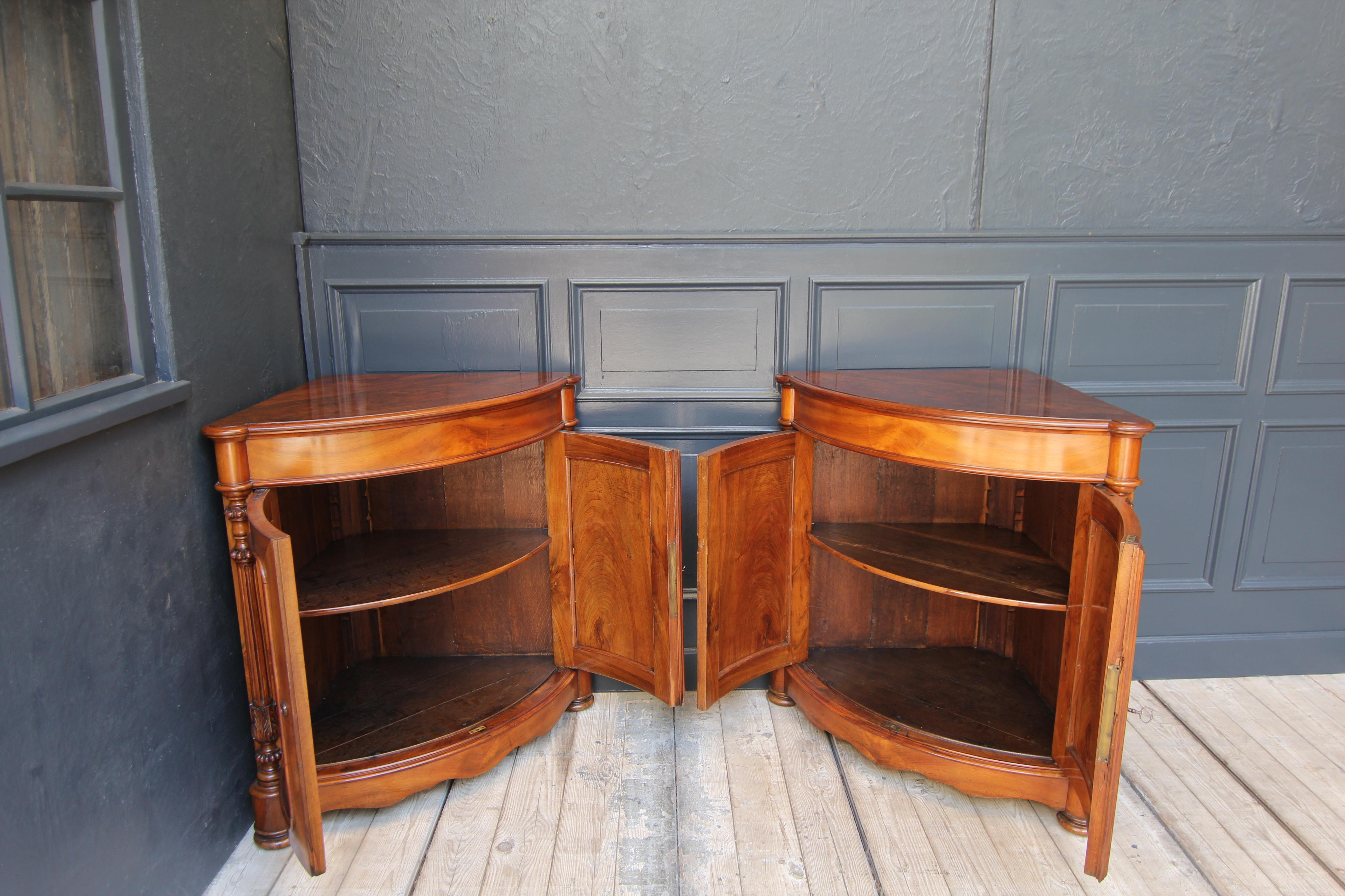 Pair of 19th Century Louis Philippe Bow Front Corner Cabinets For Sale 5