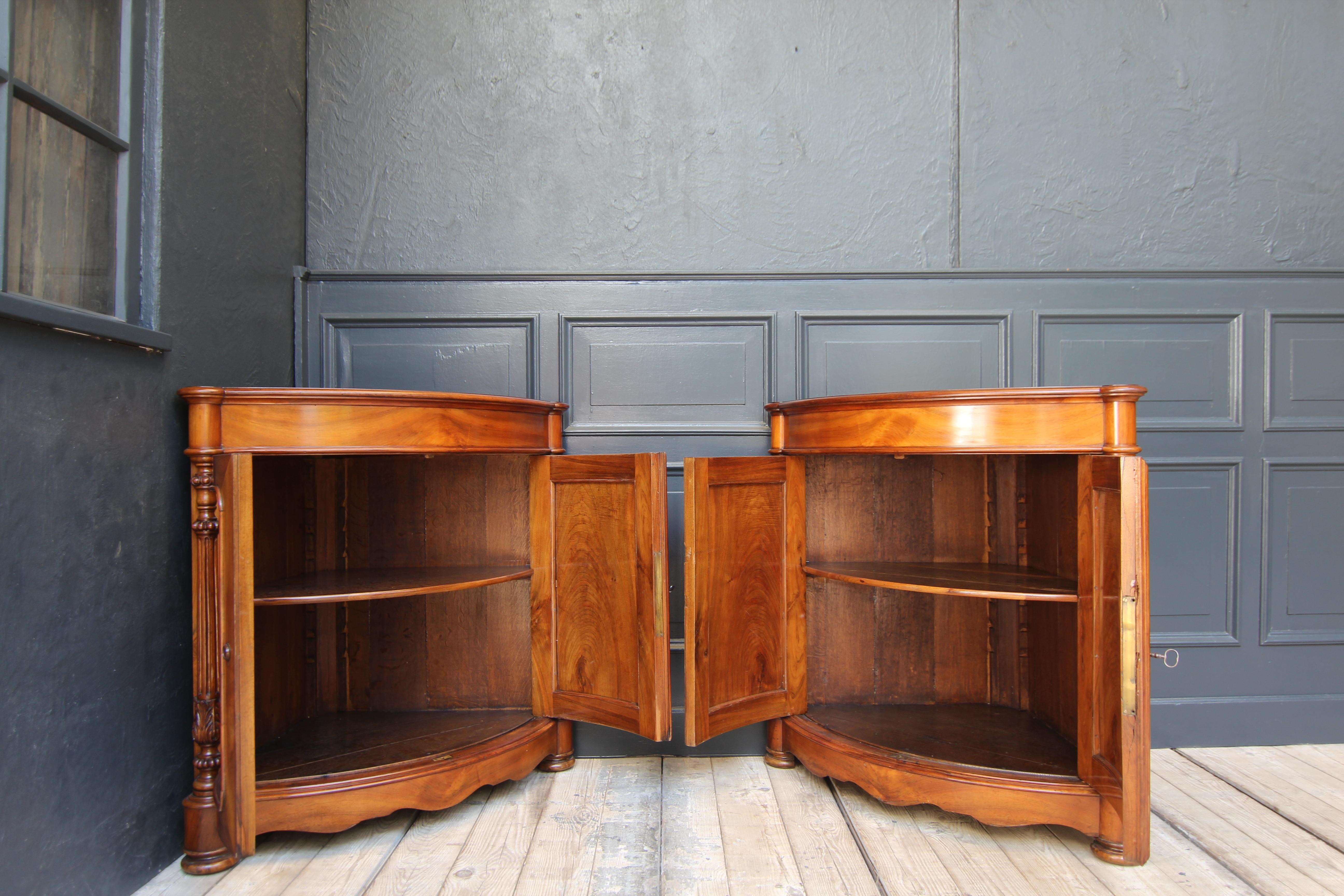 Pair of 19th Century Louis Philippe Bow Front Corner Cabinets For Sale 6