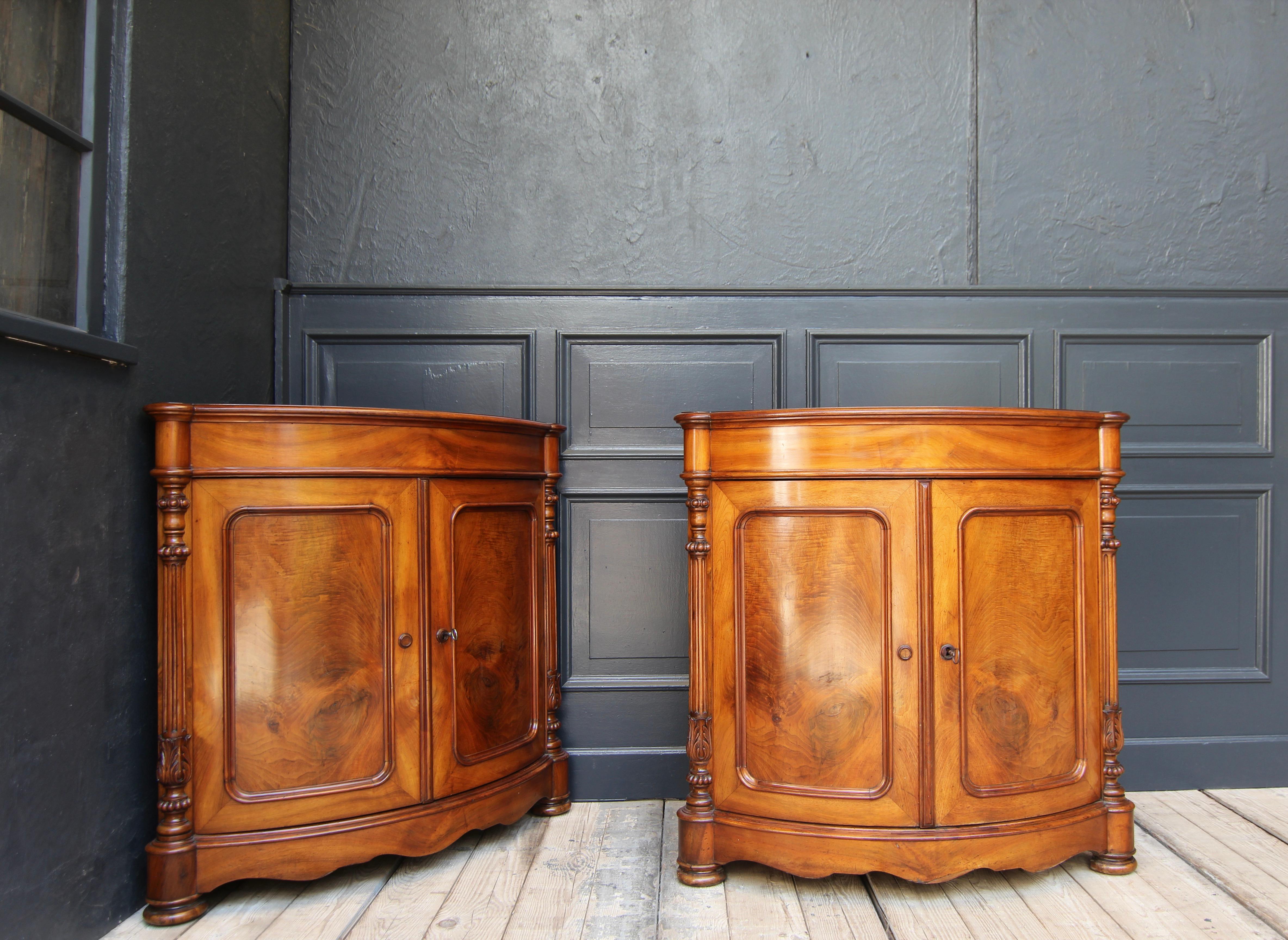 Pair of 19th Century Louis Philippe Bow Front Corner Cabinets For Sale 7