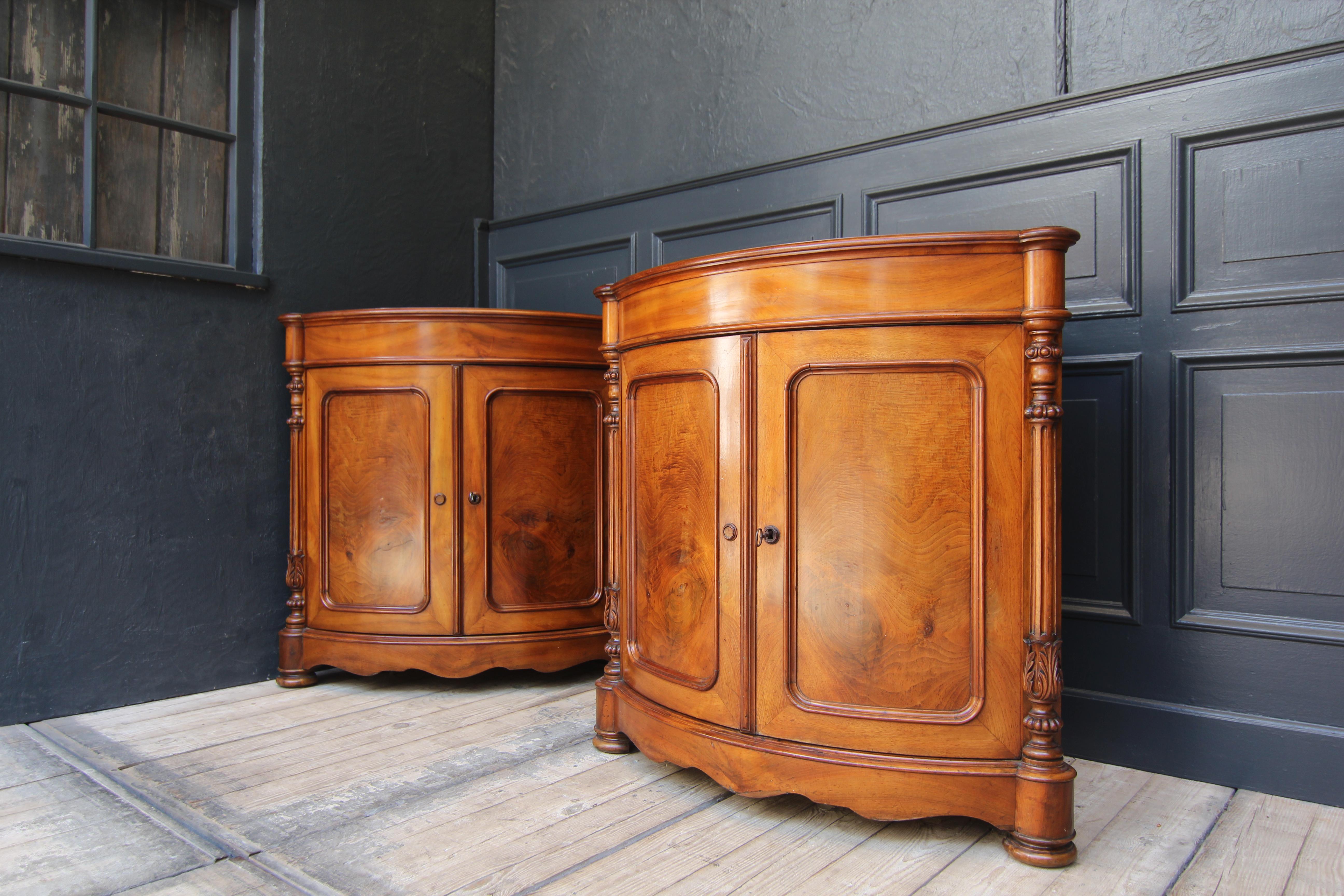 Pair of 19th Century Louis Philippe Bow Front Corner Cabinets For Sale 8