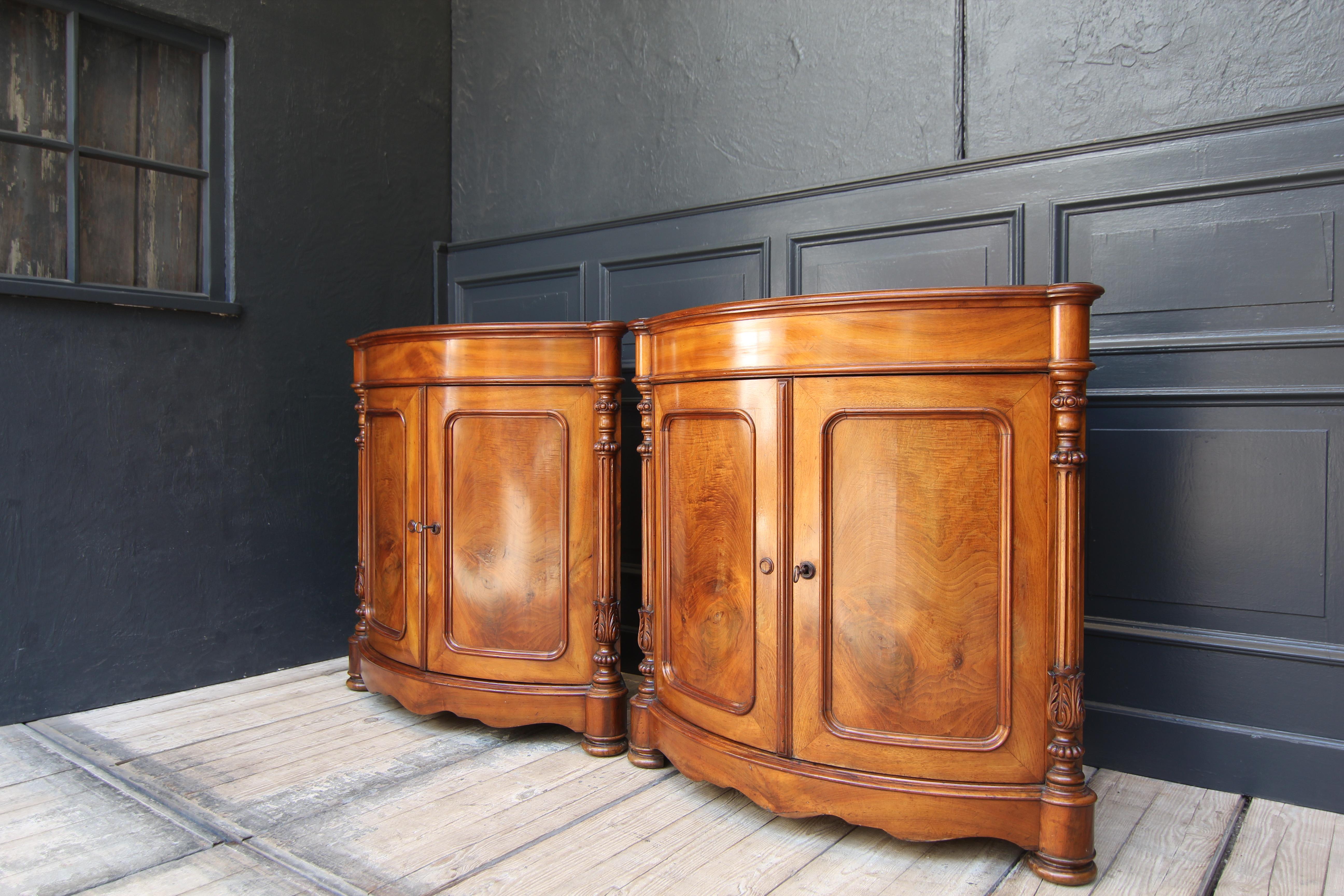 European Pair of 19th Century Louis Philippe Bow Front Corner Cabinets For Sale