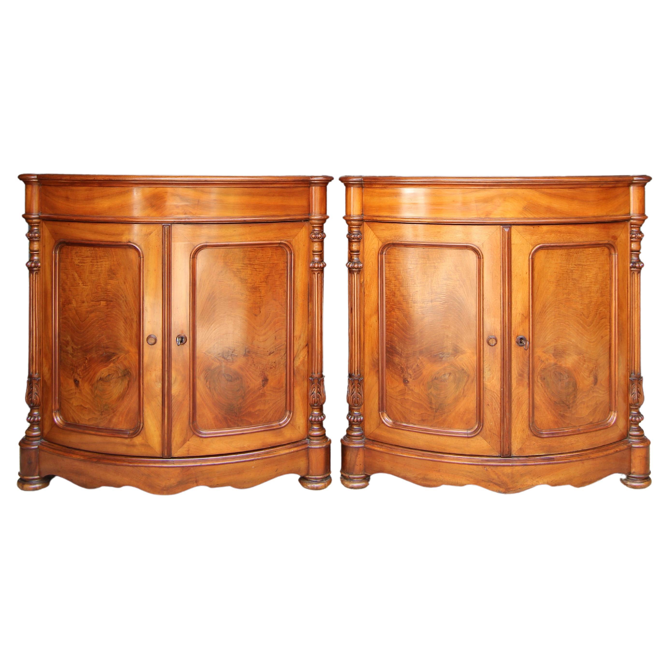 Pair of 19th Century Louis Philippe Bow Front Corner Cabinets For Sale
