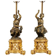 Pair of 19th Century Louis Philippe Ormolu and Marble Figures as Lamps