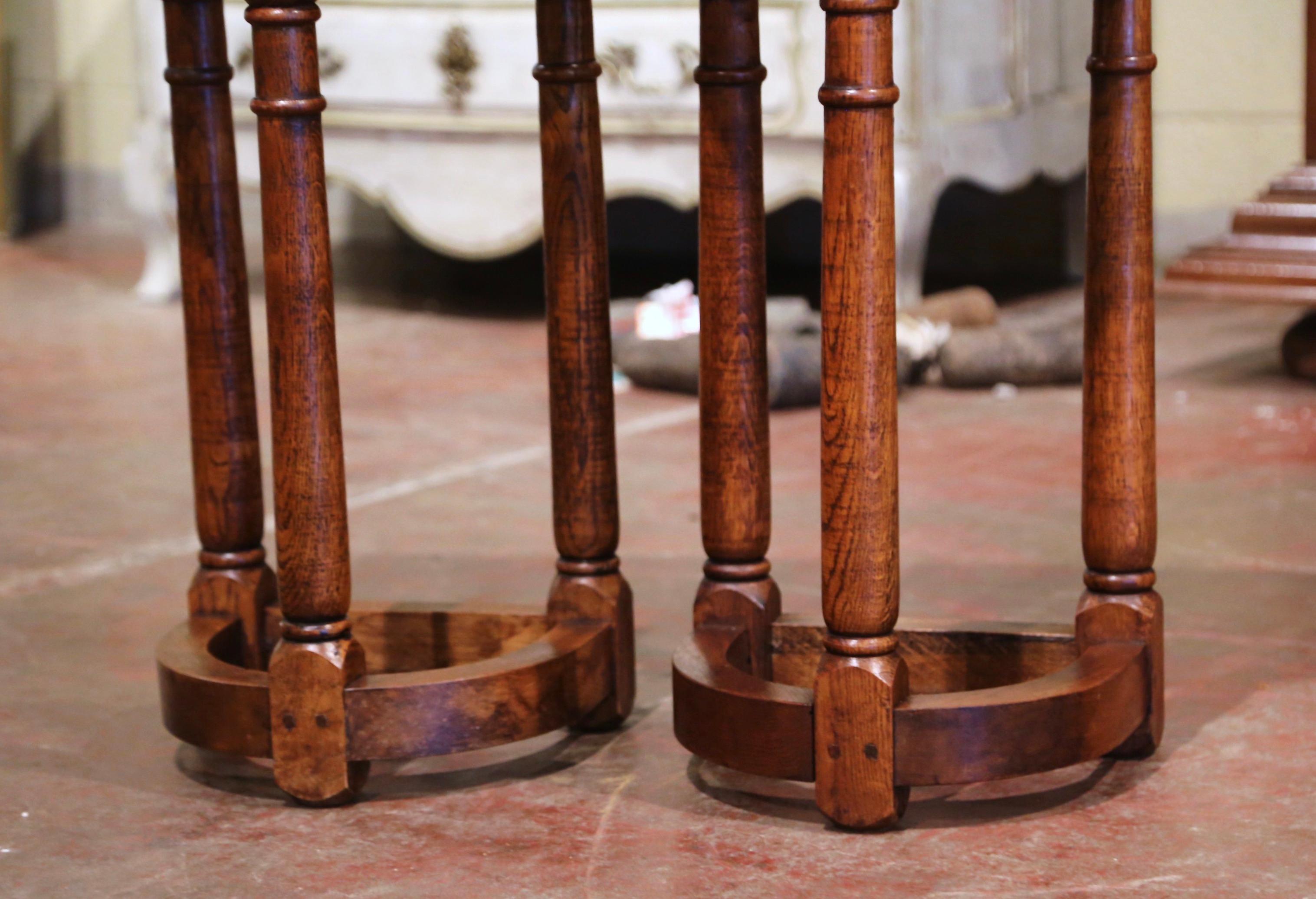 Pair of 19th Century Louis XIII Oak Three-Leg Demilune Side Tables 1