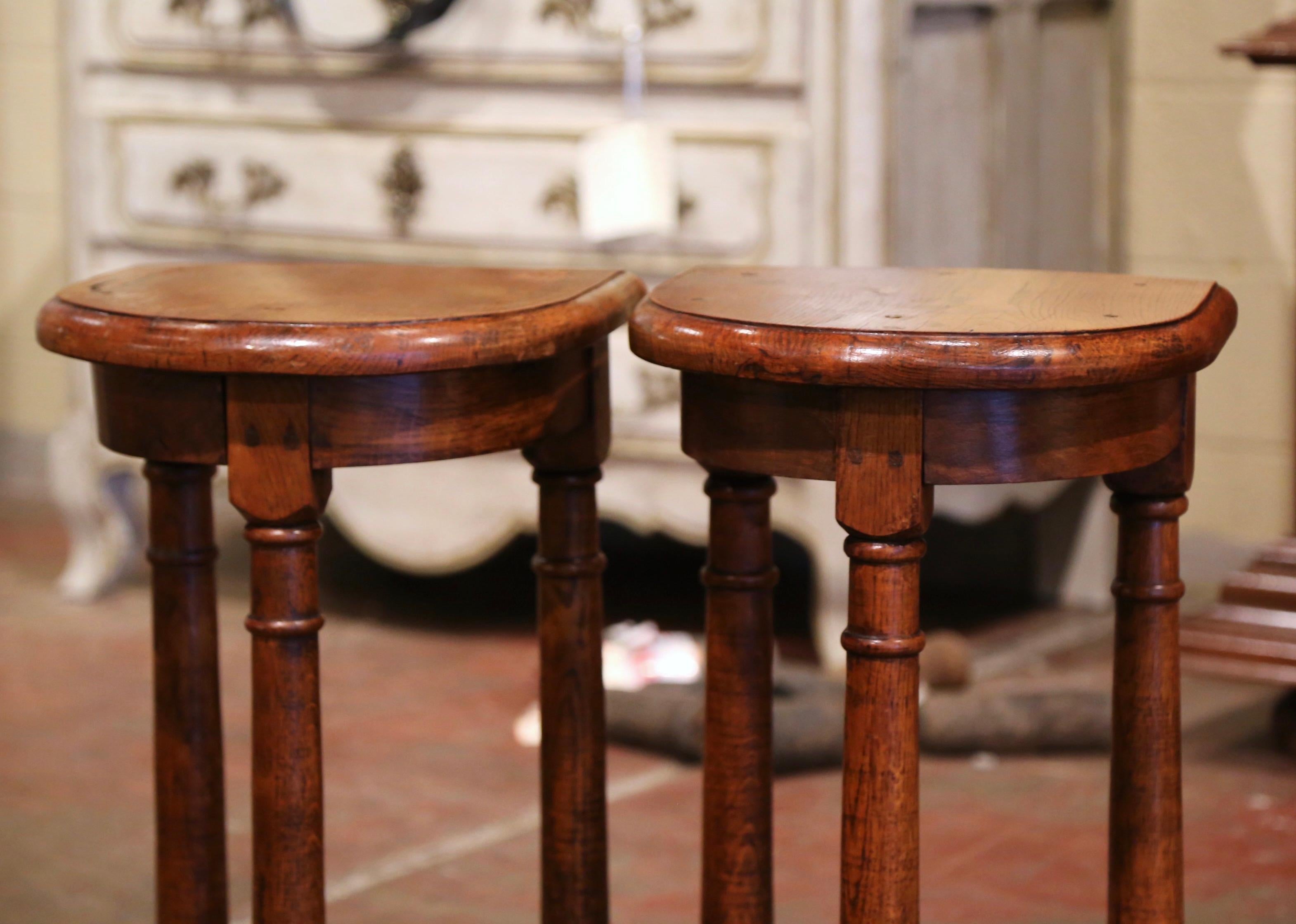 Pair of 19th Century Louis XIII Oak Three-Leg Demilune Side Tables 2