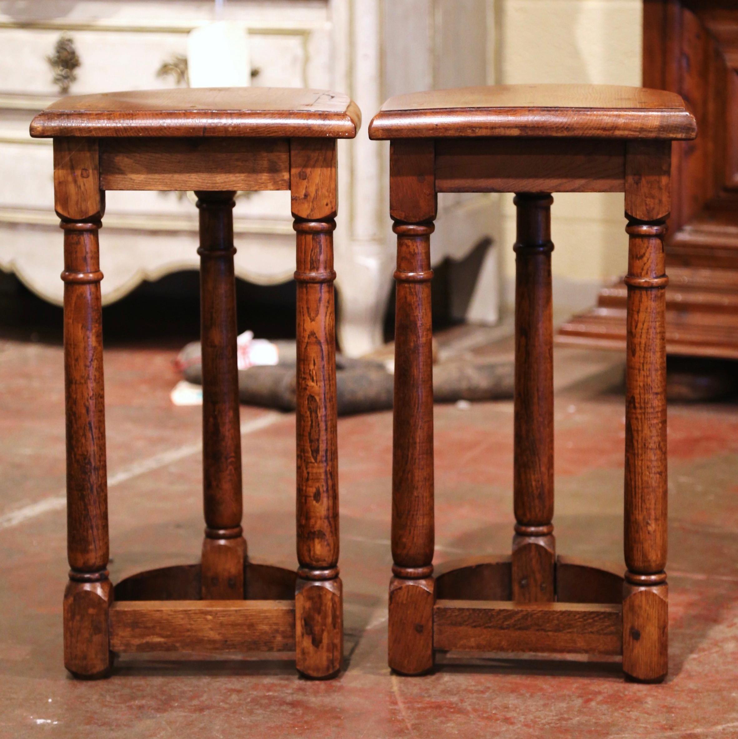 Pair of 19th Century Louis XIII Oak Three-Leg Demilune Side Tables 3