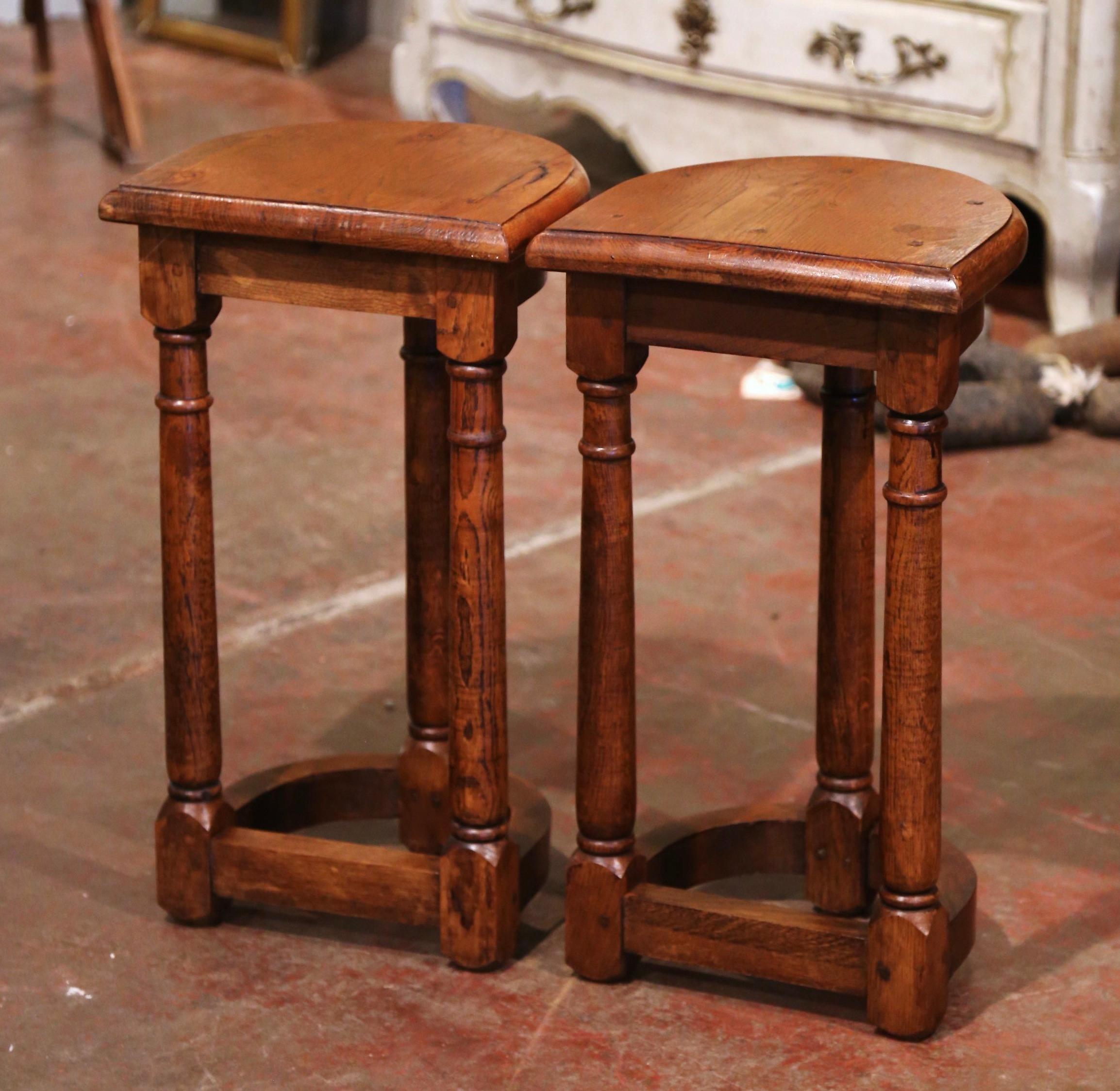 Pair of 19th Century Louis XIII Oak Three-Leg Demilune Side Tables 4