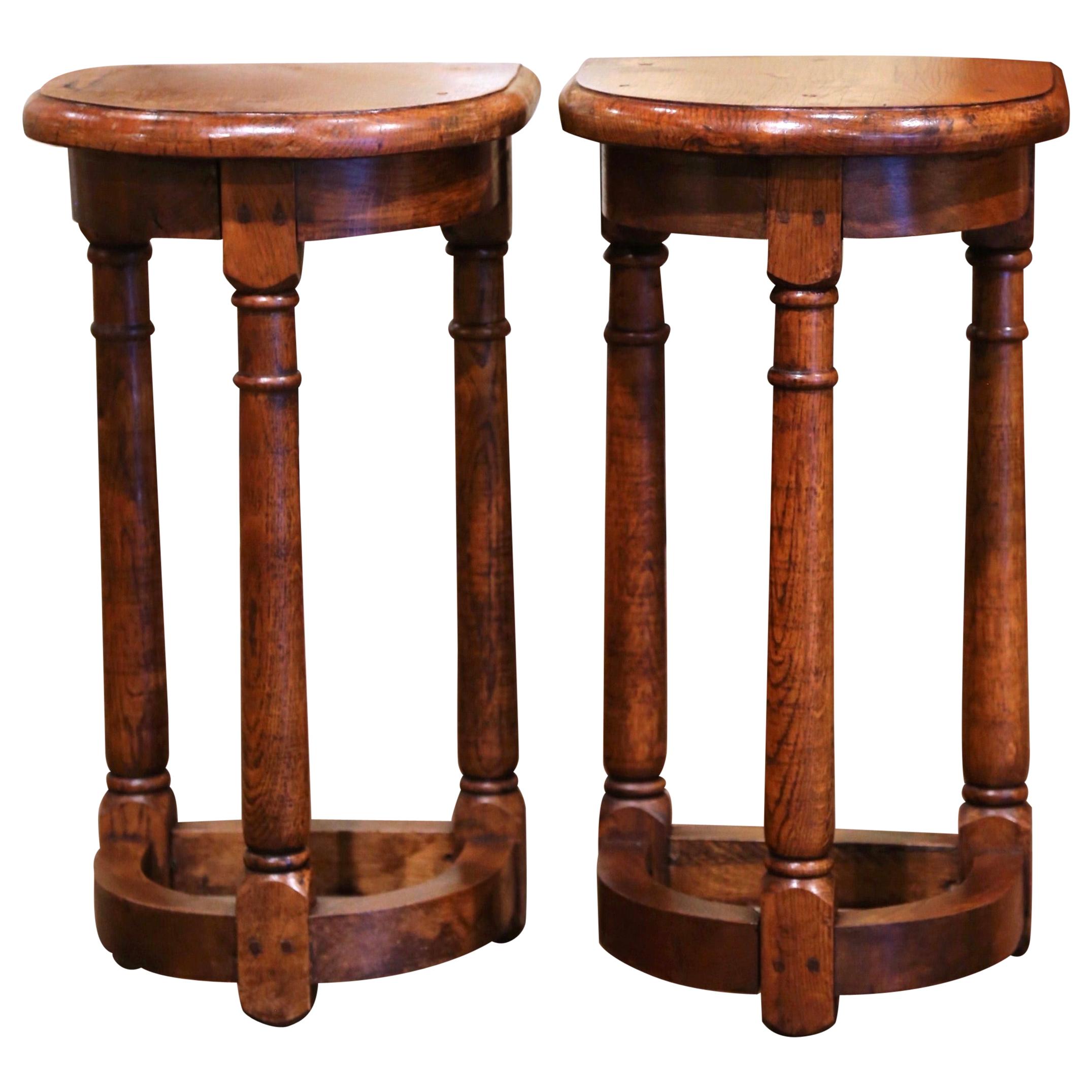 Pair of 19th Century Louis XIII Oak Three-Leg Demilune Side Tables