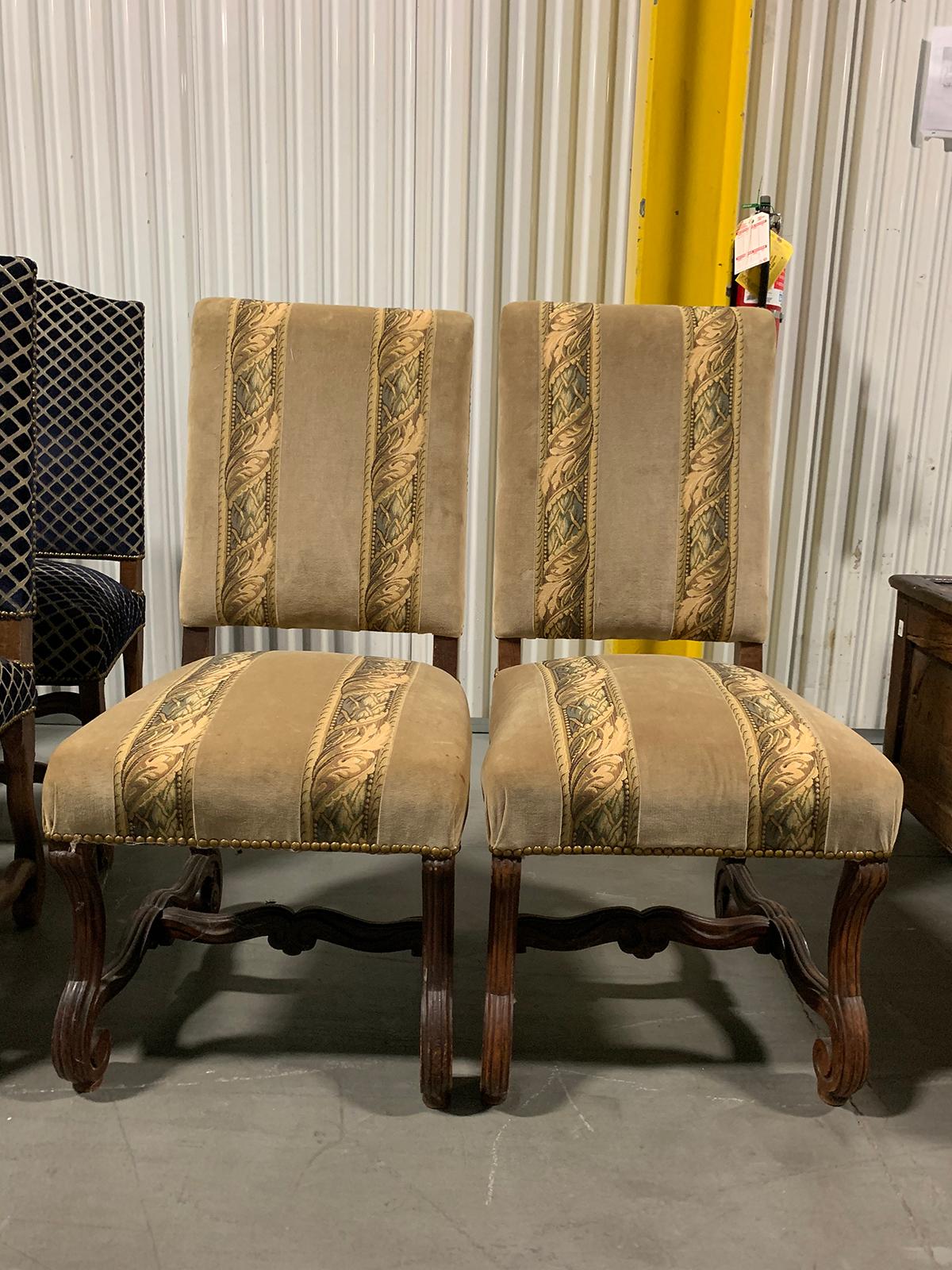 Pair of 19th Century Louis XIII Os de Mouton Upholstered Side Chairs 4