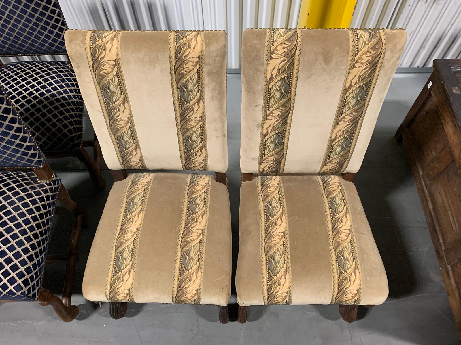 Pair of 19th Century Louis XIII Os de Mouton Upholstered Side Chairs 6