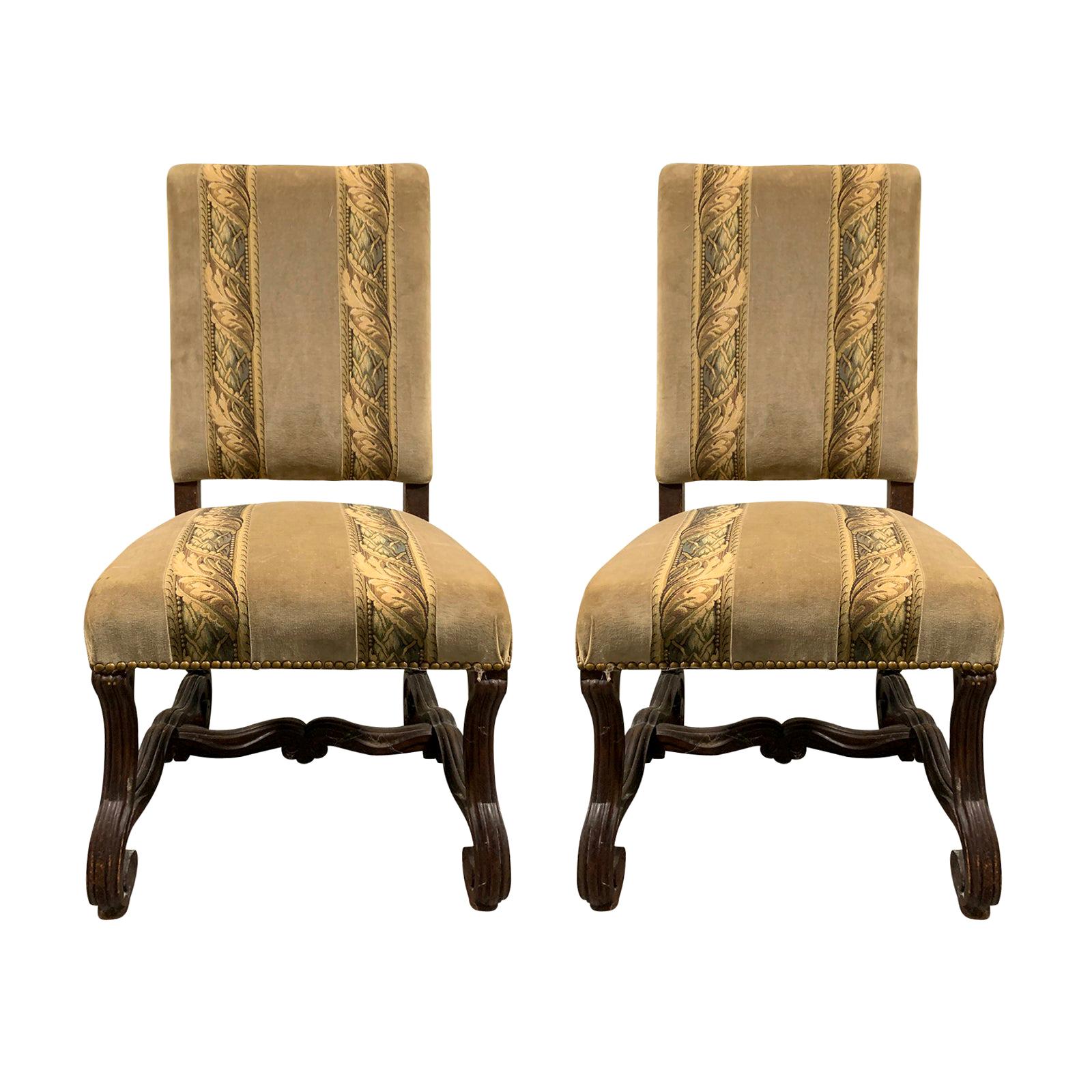 Pair of 19th Century Louis XIII Os de Mouton Upholstered Side Chairs