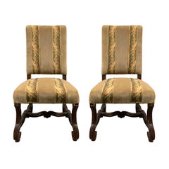 Pair of 19th Century Louis XIII Os de Mouton Upholstered Side Chairs