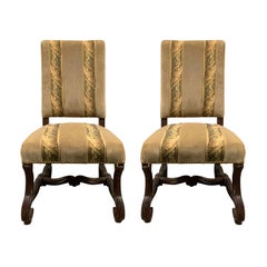 Pair of 19th Century Louis XIII Os de Mouton Upholstered Side Chairs