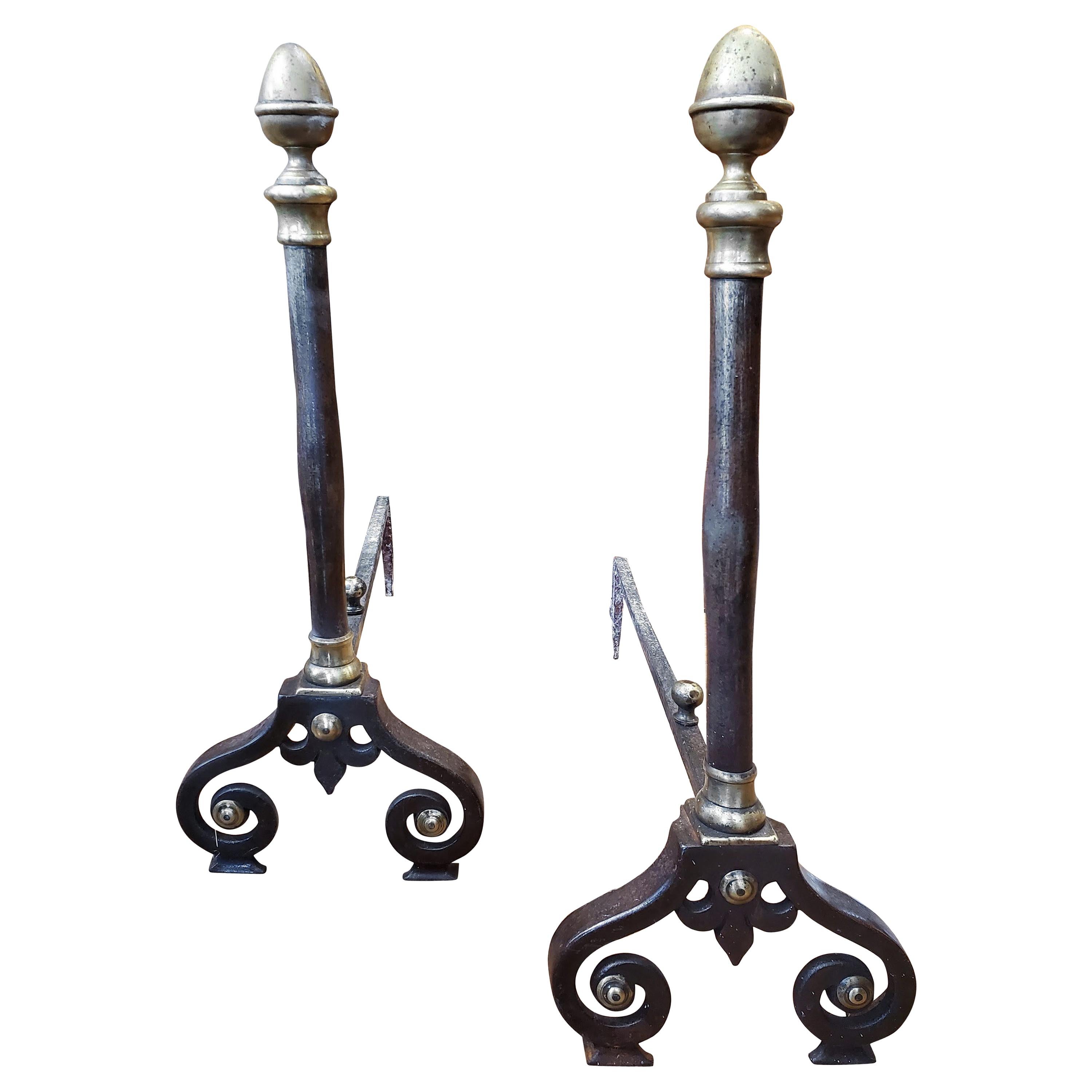 Pair of 19th Century Louis XIV Style French Provincial Andirons
