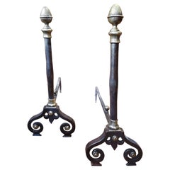 Antique Pair of 19th Century Louis XIV Style French Provincial Andirons
