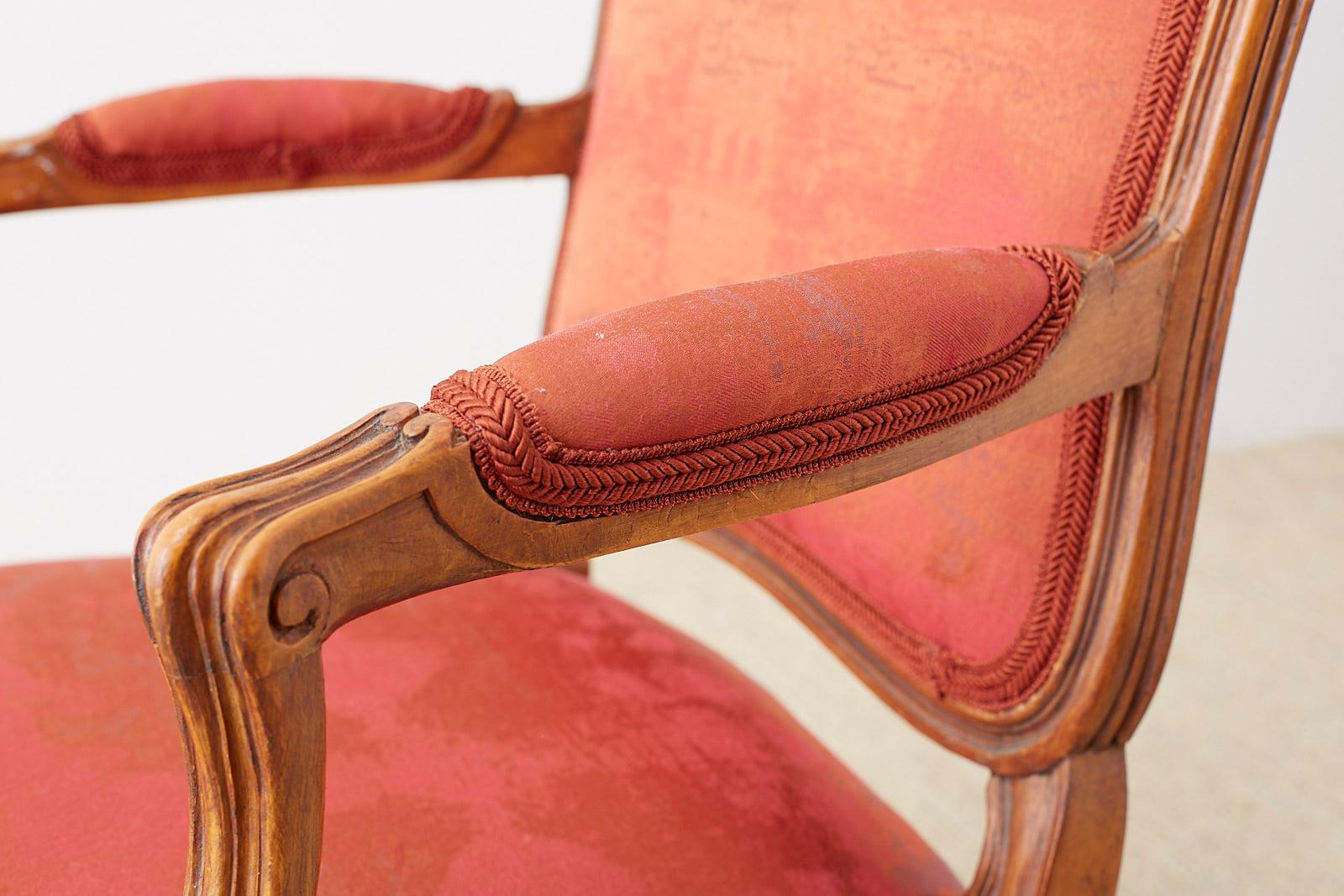 Pair of 19th Century Louis XV Carved Walnut Armchairs For Sale 8