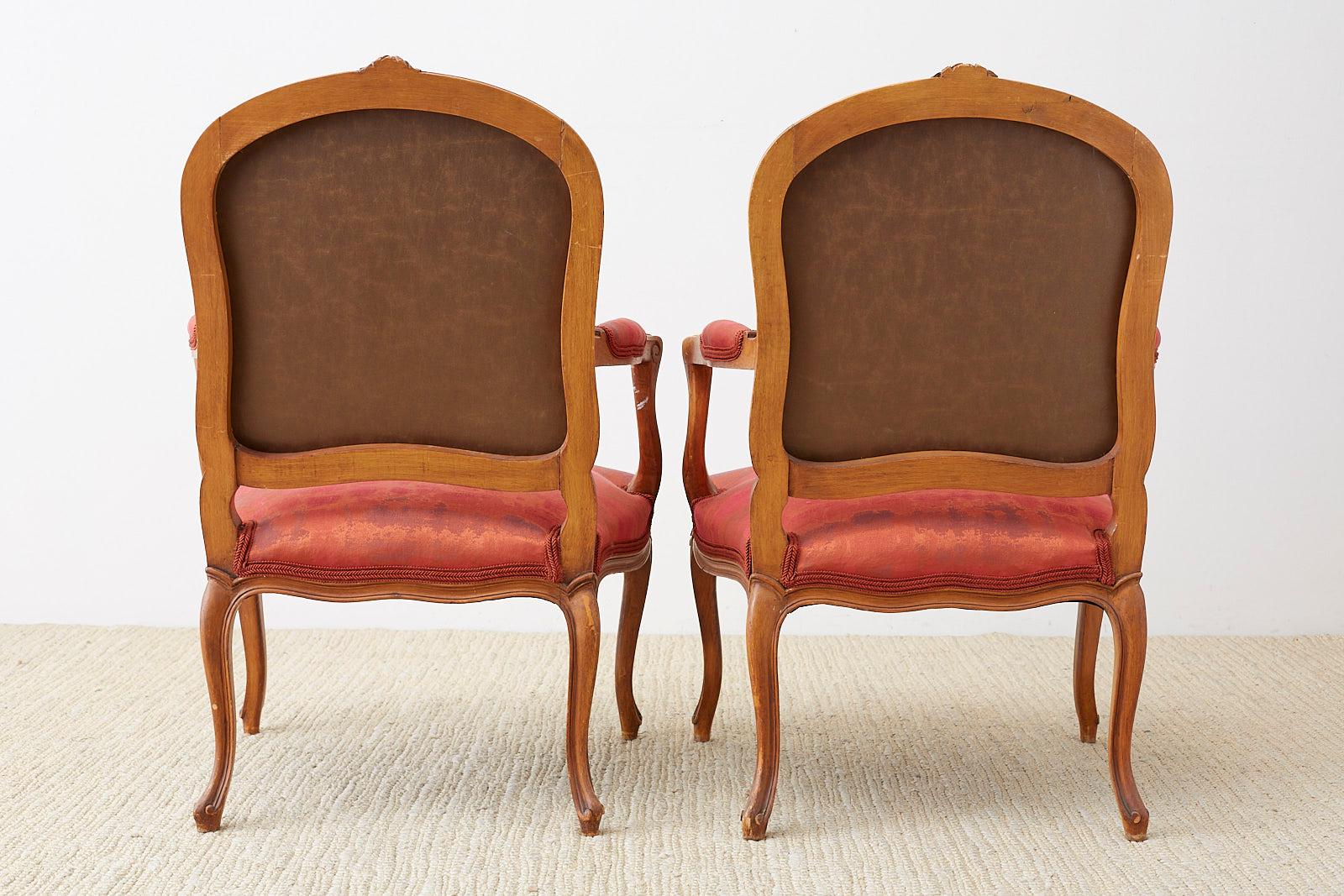 Pair of 19th Century Louis XV Carved Walnut Armchairs For Sale 10