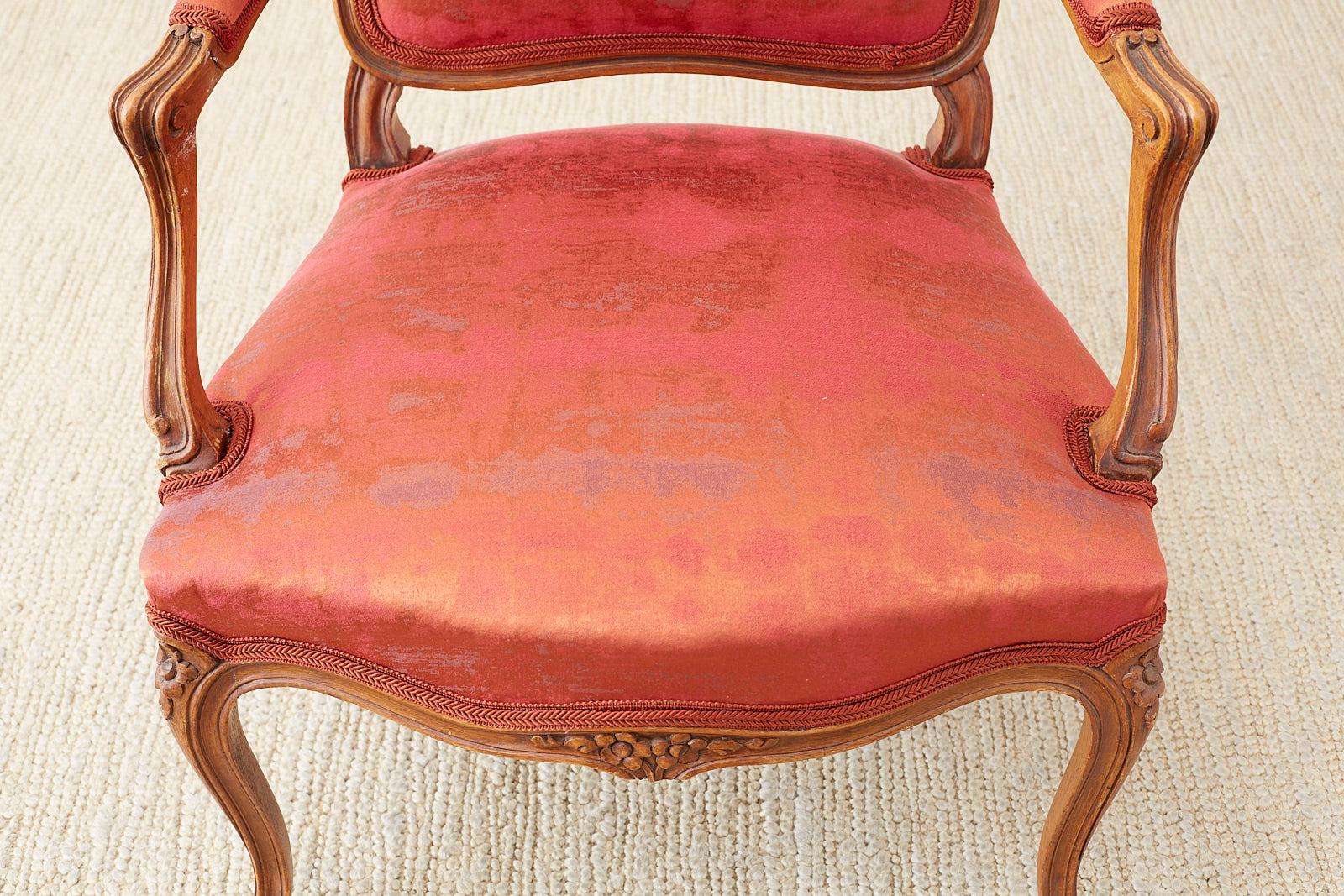 Pair of 19th Century Louis XV Carved Walnut Armchairs For Sale 1