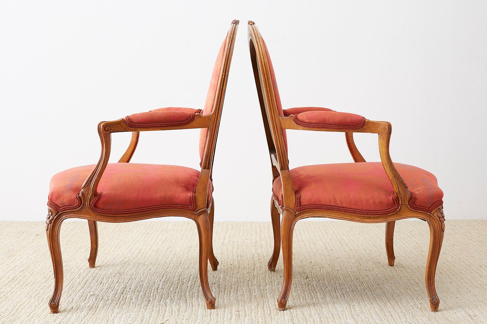 Pair of 19th Century Louis XV Carved Walnut Armchairs For Sale 2